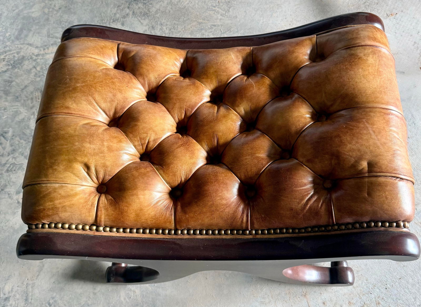 Cora 1920 English Mahogany Chesterfield Leather Stool - 8