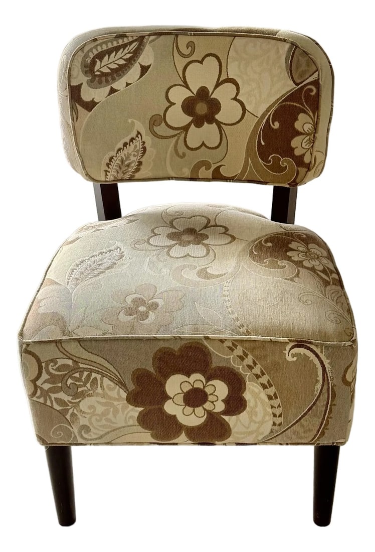 Mid 20th Century Raymour and Flanigan "Lilly" Slipper Chair: This slipper chair embodies design elements from Art Deco, Hollywood Regency and Mid-Century Modern eras, making it a versatile piece for various interior decors. The chair features an intricate