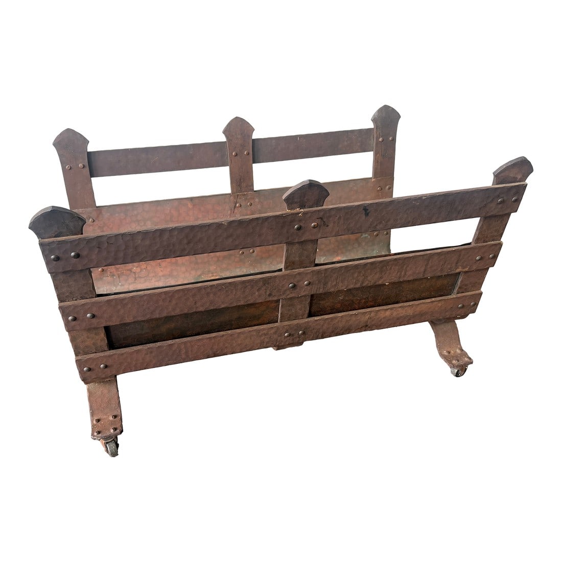 Gustav Stickley Style Arts and Crafts Copper and Iron Log Holder, C. 1910 (1 of 12)