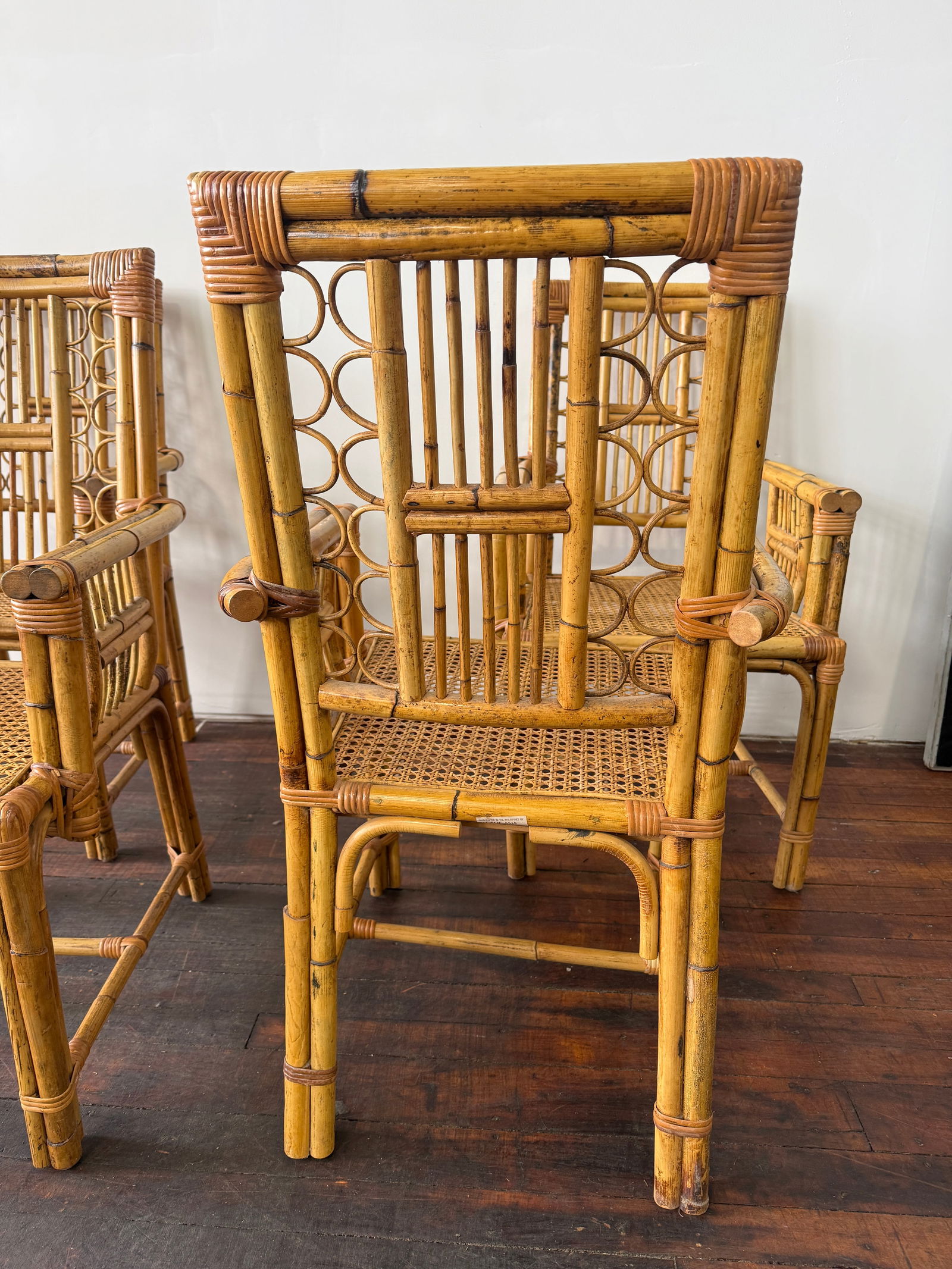 Set of 4, Calif-Asia and Cartel Bamboo & Rattan Mid Century Armchairs - 3