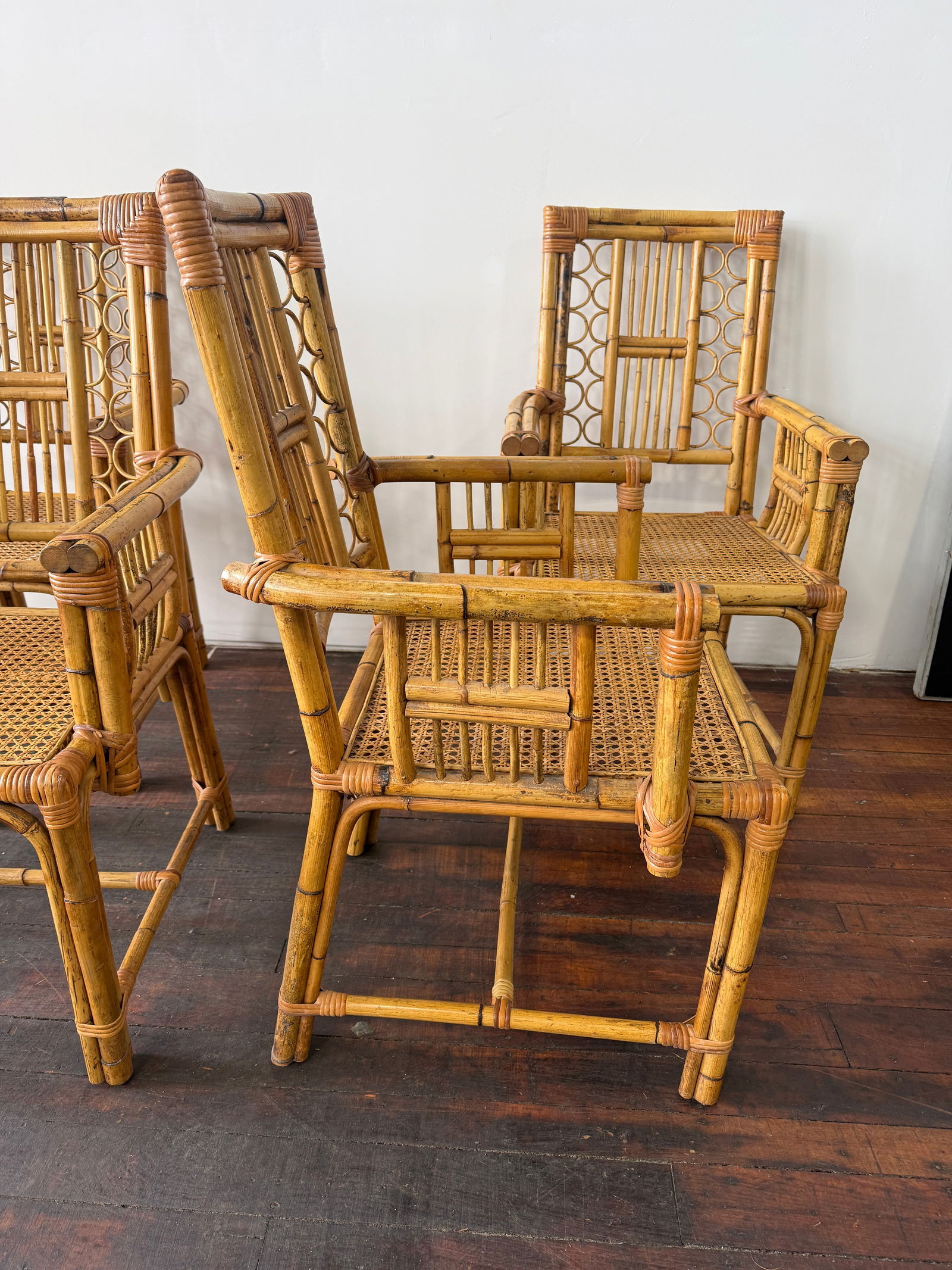 Set of 4, Calif-Asia and Cartel Bamboo & Rattan Mid Century Armchairs - 4