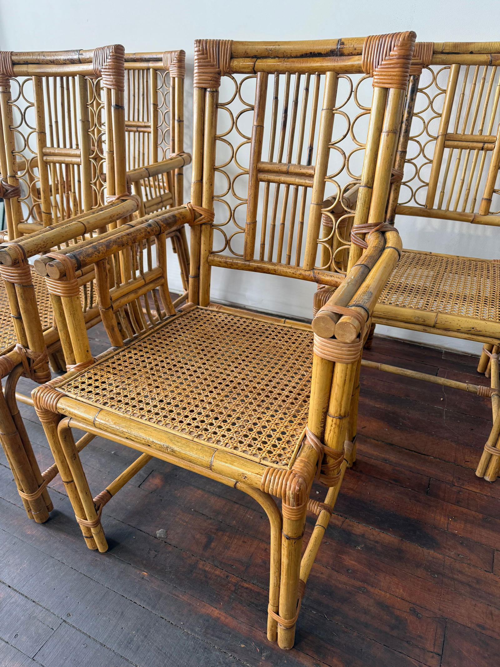 Set of 4, Calif-Asia and Cartel Bamboo & Rattan Mid Century Armchairs - 5