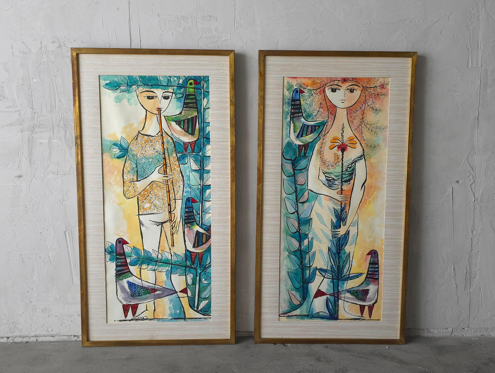 Pair of Whimsical European Mid Century Watercolor Paintings - 3