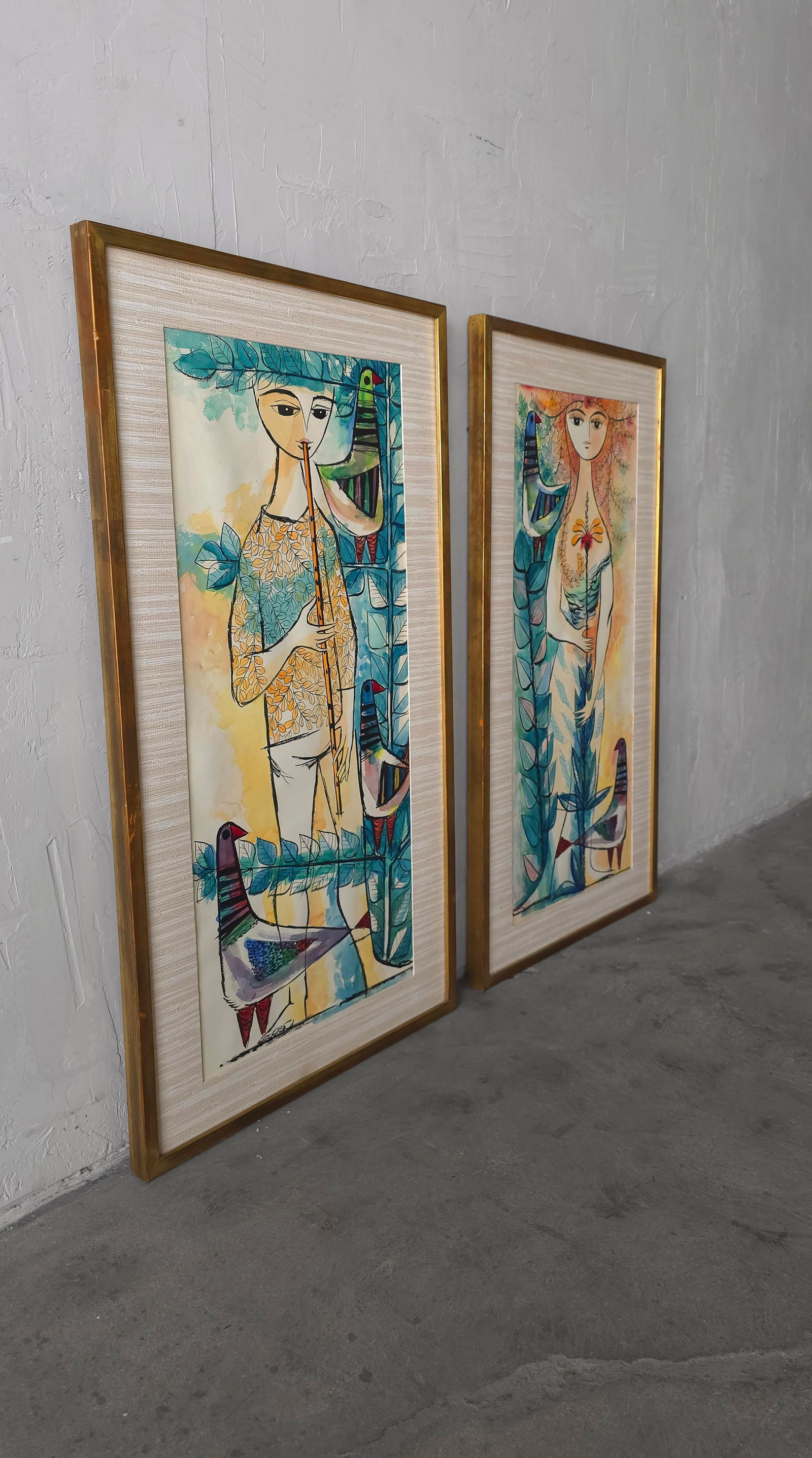 Pair of Whimsical European Mid Century Watercolor Paintings - 4