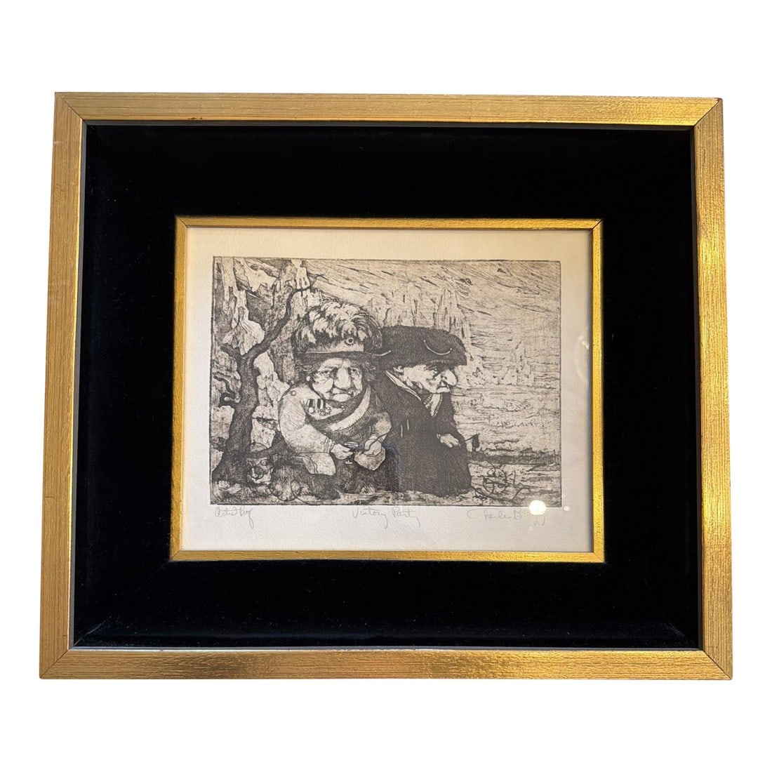 1970s Charles Bragg "Victory Party" Artist Proof Signed Etching Professionaly Framed (1 of 11)