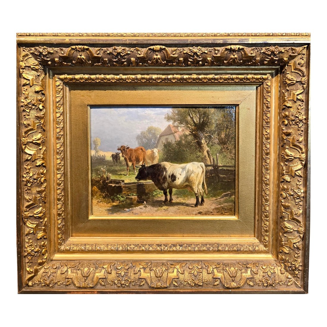 Friederich Voltz -Cows in a Farm Landscape- 19th Century Oil Painting (1 of 7)