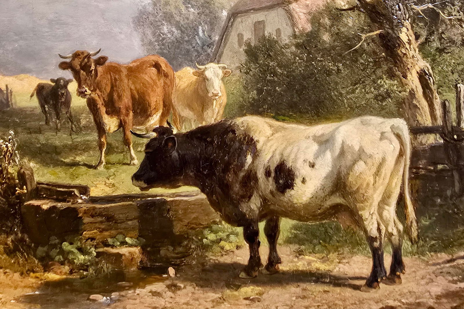 Friederich Voltz -Cows in a Farm Landscape- 19th Century Oil Painting - 4