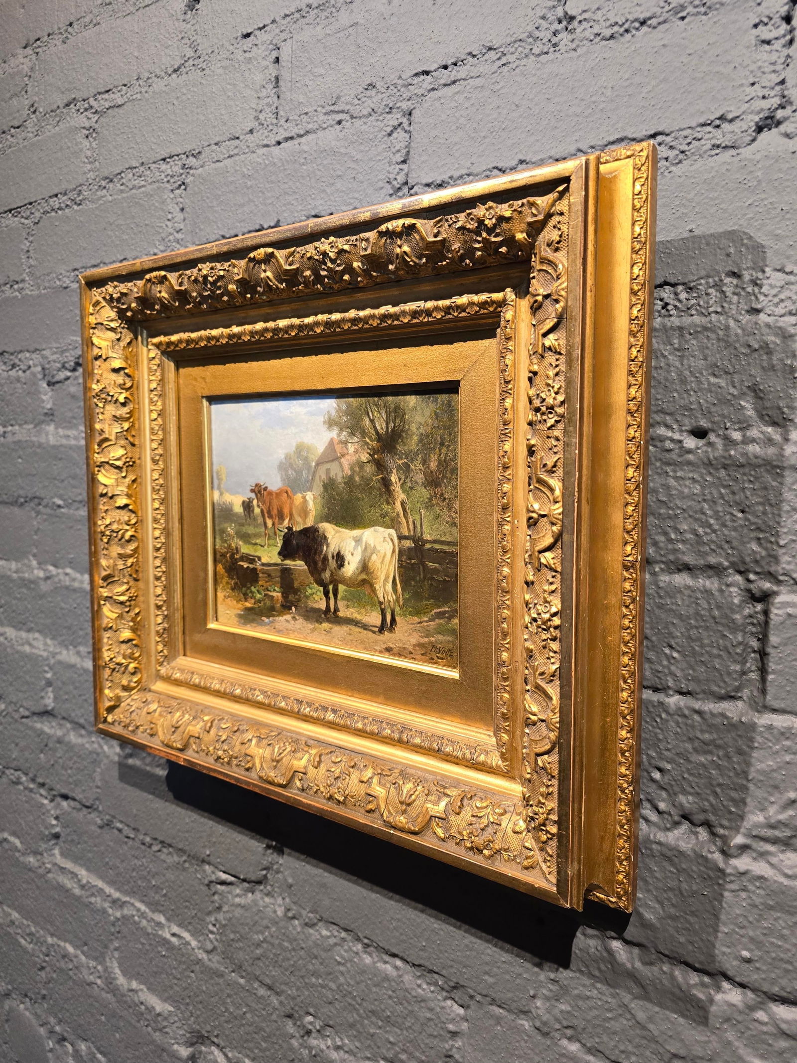 Friederich Voltz -Cows in a Farm Landscape- 19th Century Oil Painting - 6
