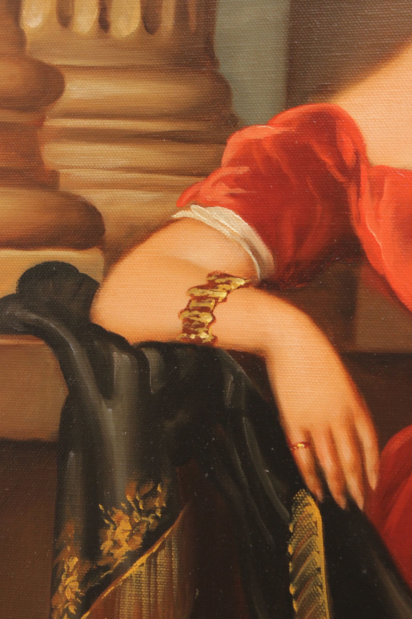 Artist Signed Portrait of Lady in Red Dress Painting on Canvas - 12