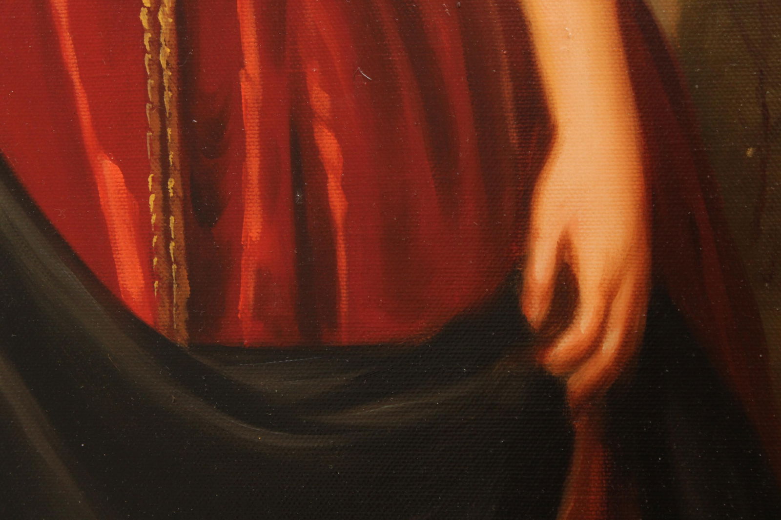 Artist Signed Portrait of Lady in Red Dress Painting on Canvas - 4