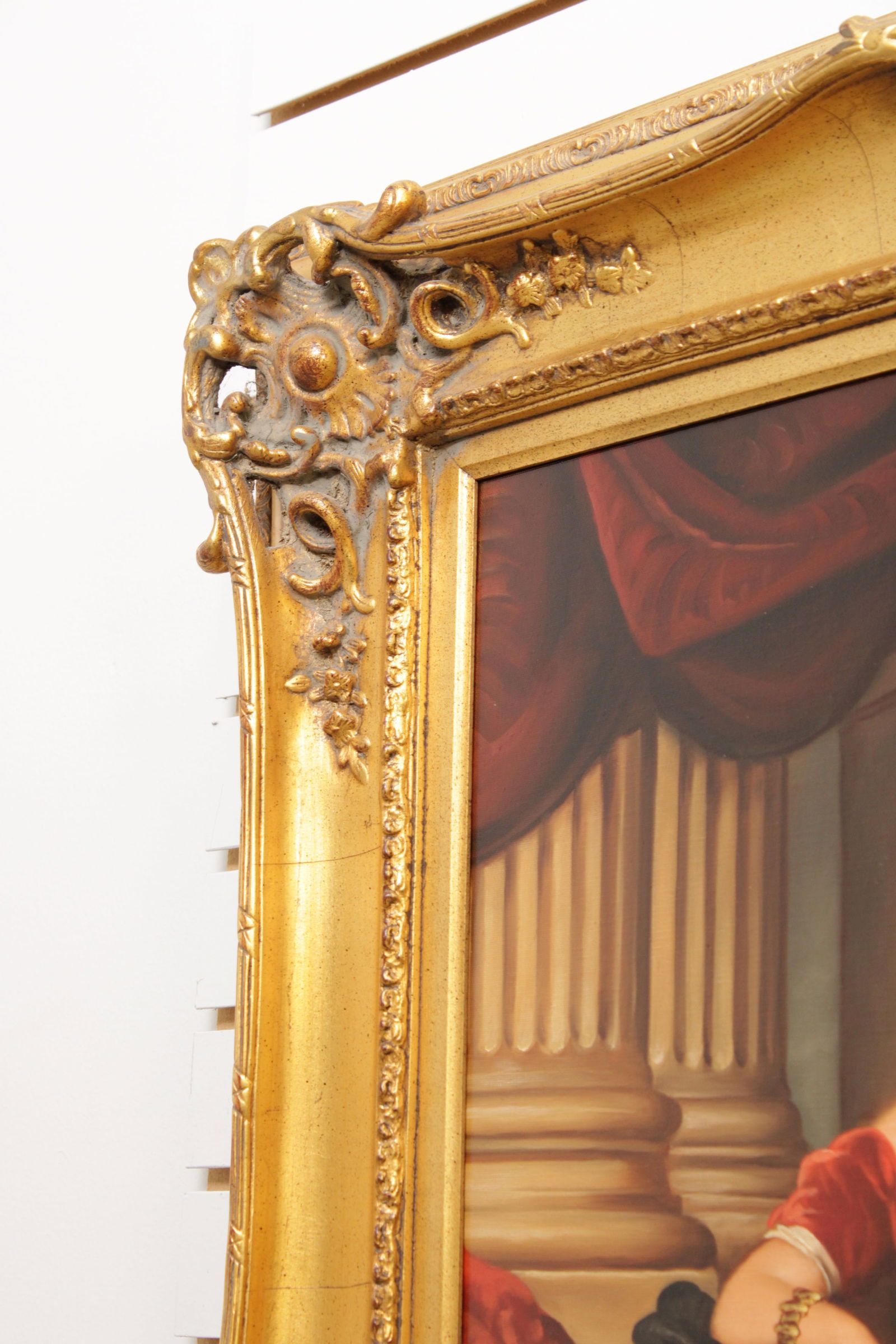 Artist Signed Portrait of Lady in Red Dress Painting on Canvas - 9