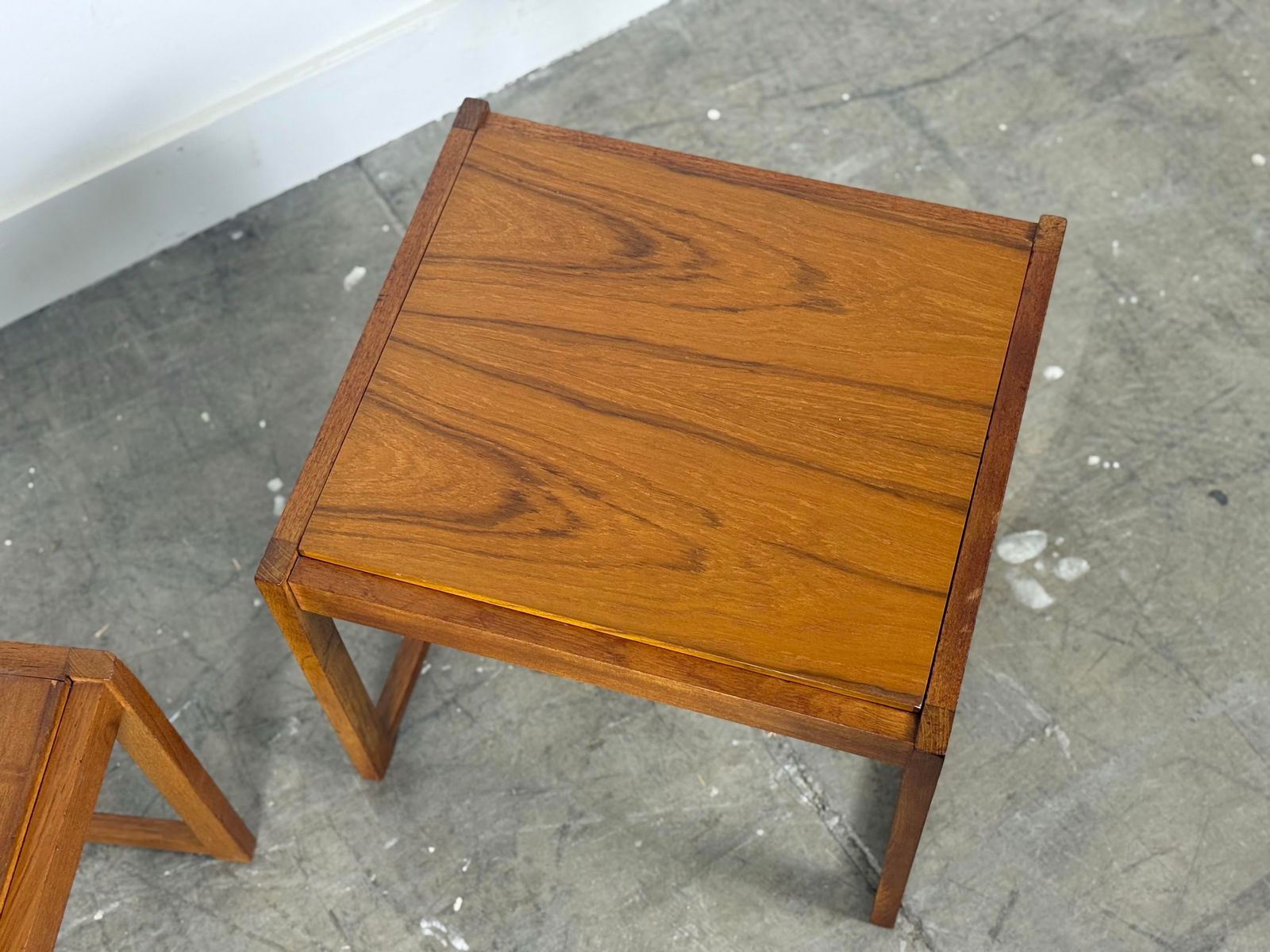 1960s Pair Erik Buch Stools - Teak + Leather - Danish Modern Flip Top Table Stool - 6