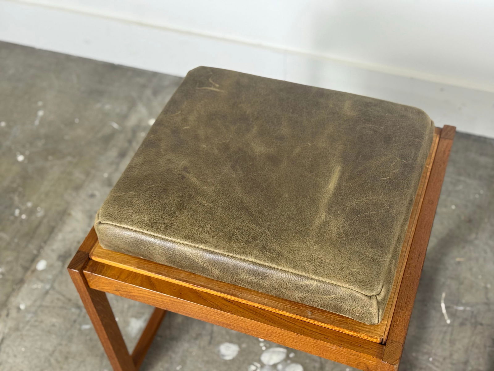 1960s Pair Erik Buch Stools - Teak + Leather - Danish Modern Flip Top Table Stool - 8