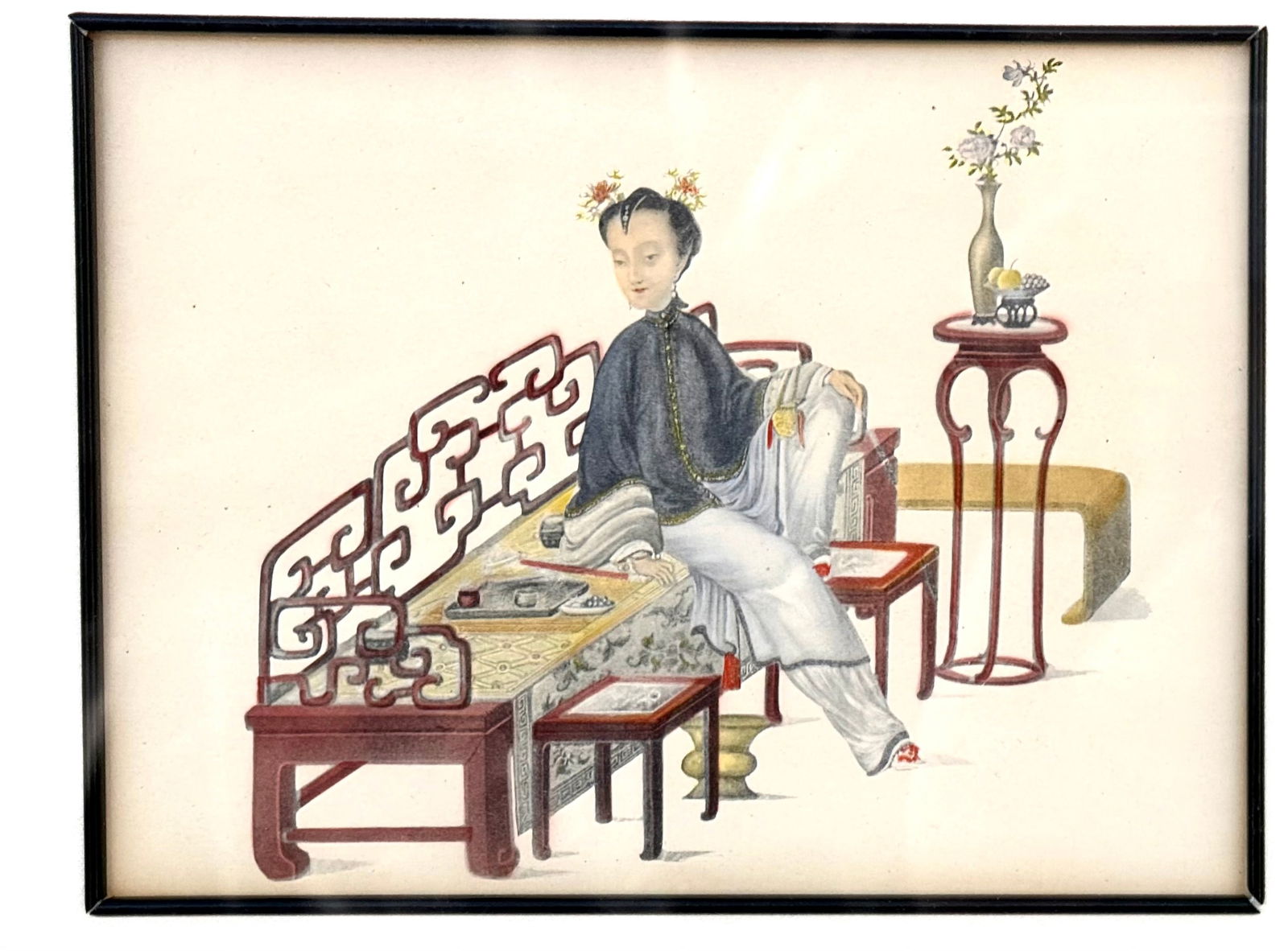 Set of Chinese Export Watercolor Paintings on Paper, Framed - 6