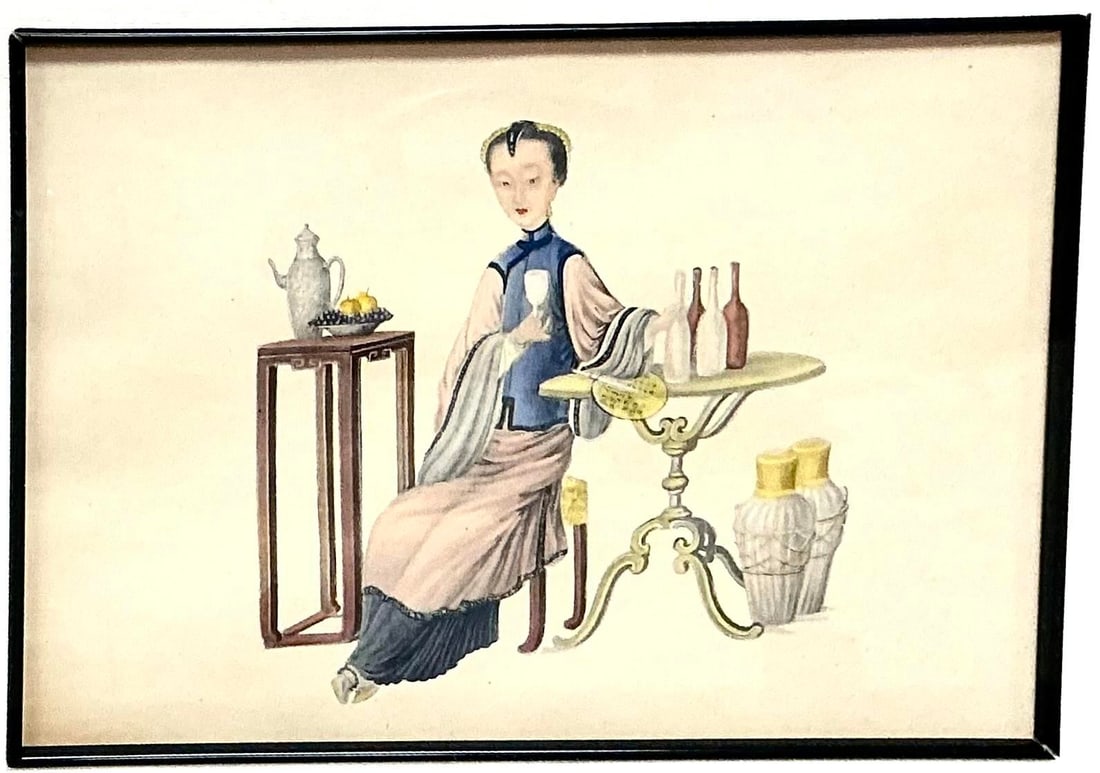 Set of Chinese Export Watercolor Paintings on Paper, Framed - 9