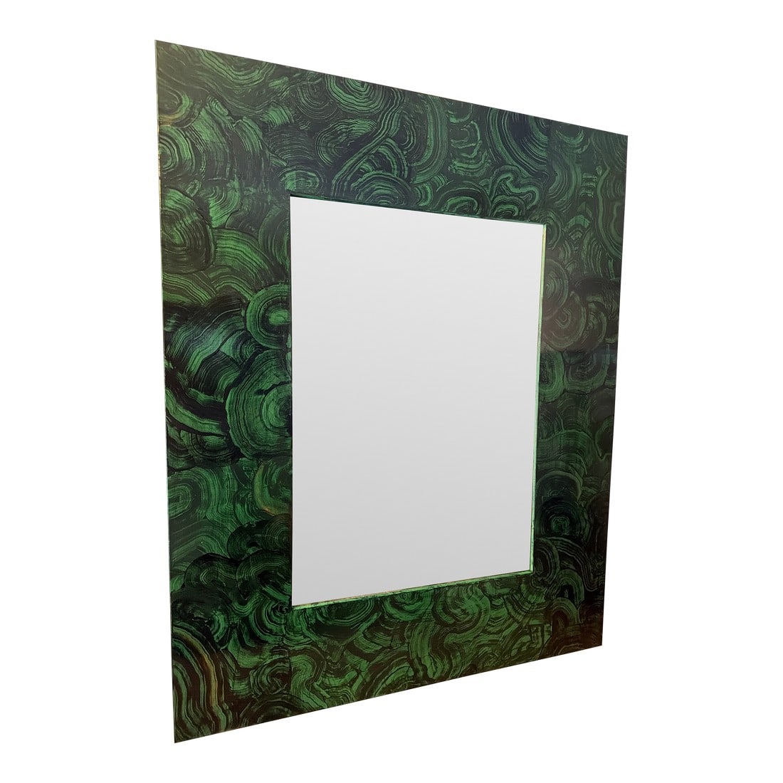 Irwin and Lane Faux Malachite Green Wall or Hall Mirror: A hand made and hand painted modern looking faux malachite green mirror. Perfect as a hall mirror or sitting room wall Condition: Alterations: Original Condition Unaltered Imperfections: Some