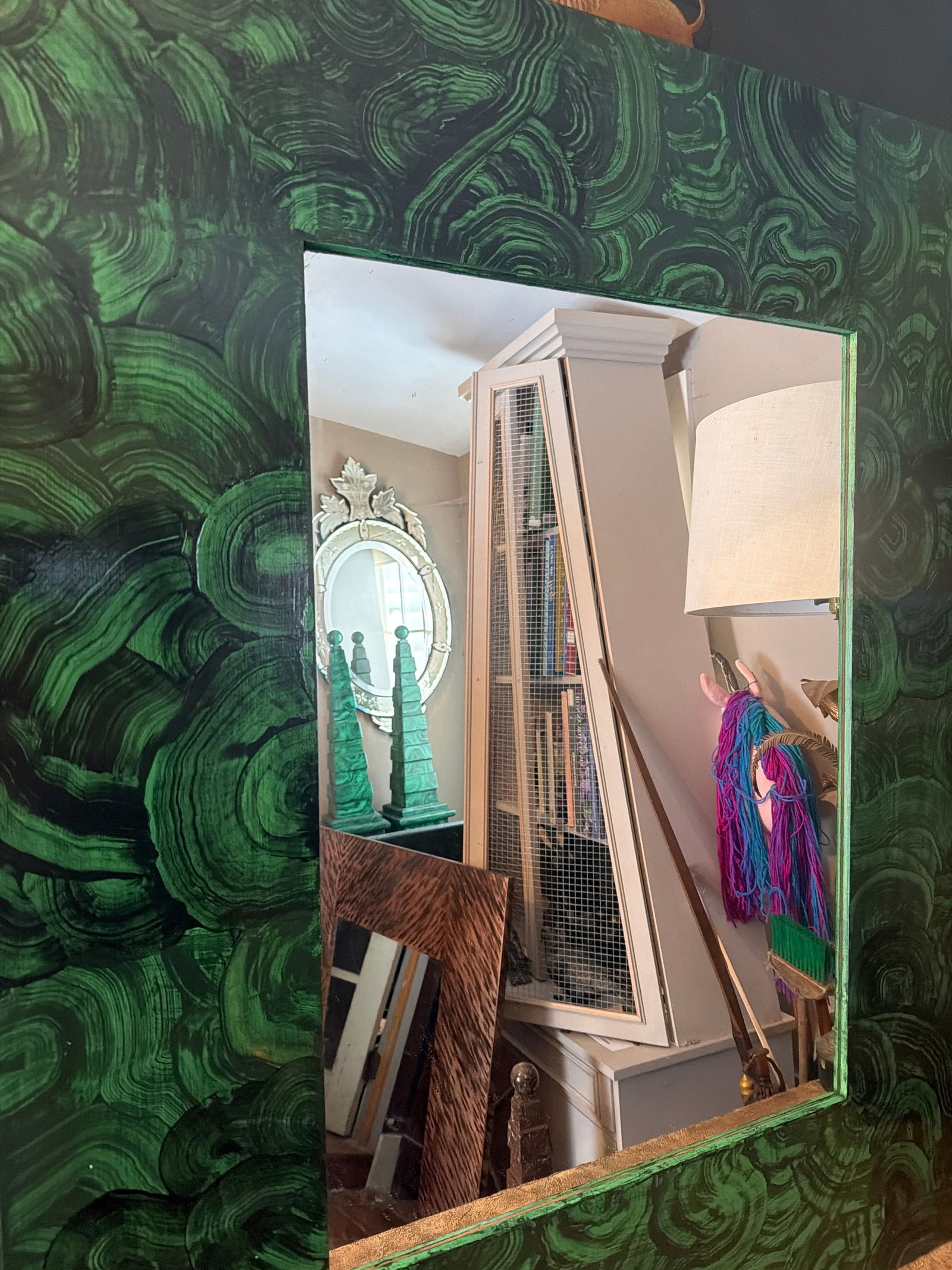 Irwin and Lane Faux Malachite Green Wall or Hall Mirror - 2