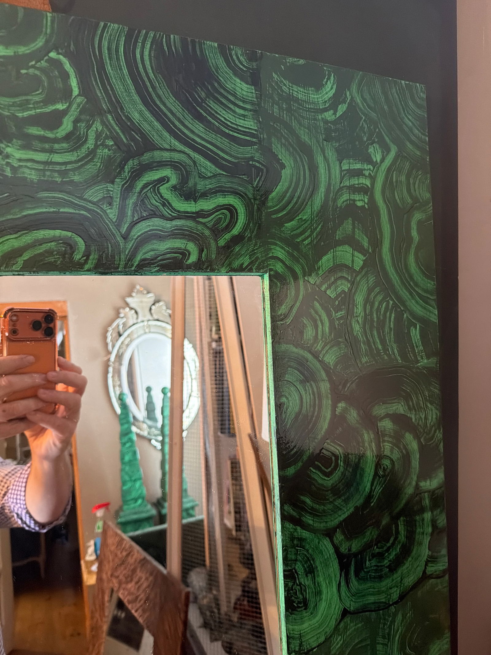 Irwin and Lane Faux Malachite Green Wall or Hall Mirror - 4