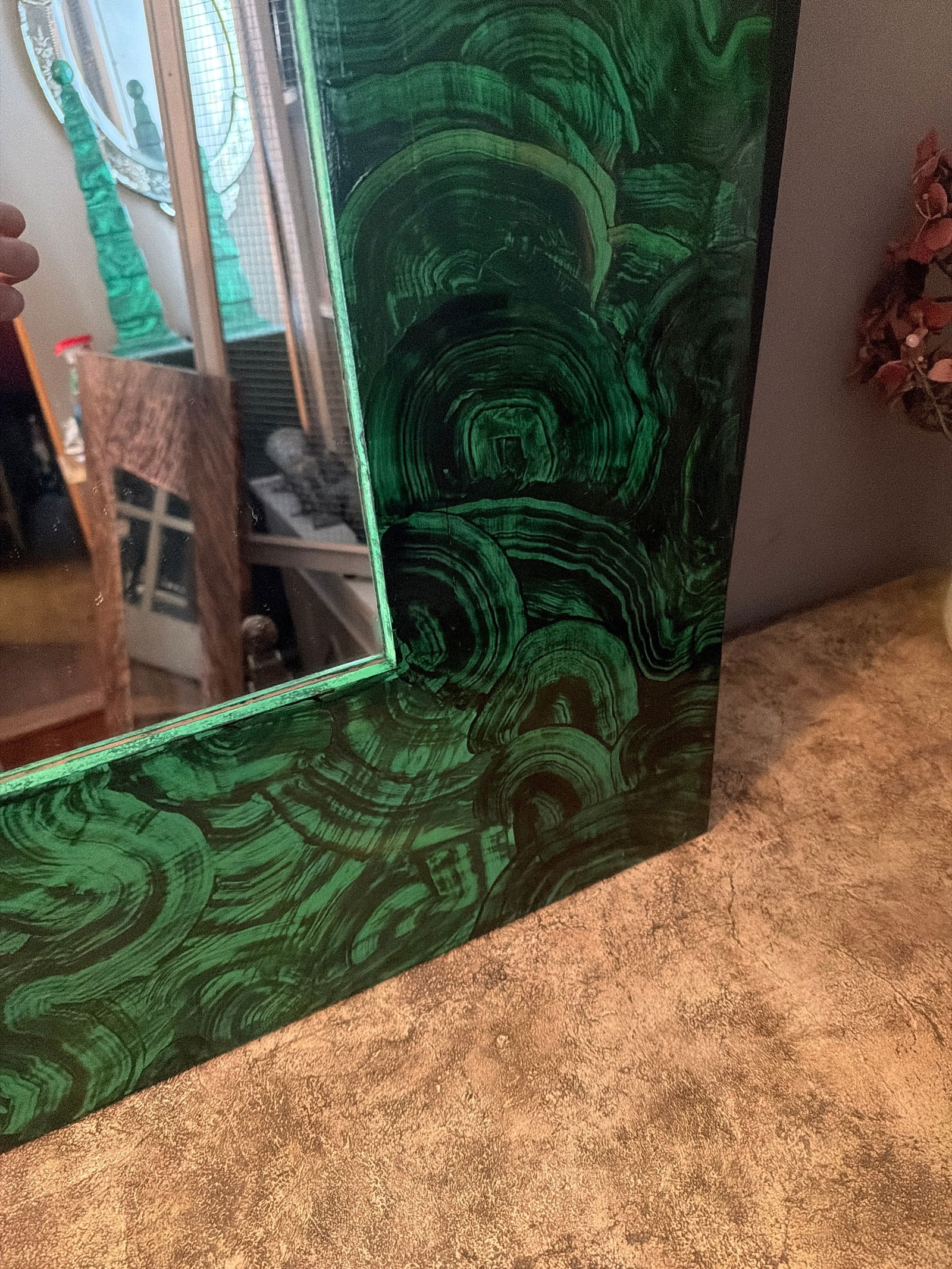 Irwin and Lane Faux Malachite Green Wall or Hall Mirror - 6