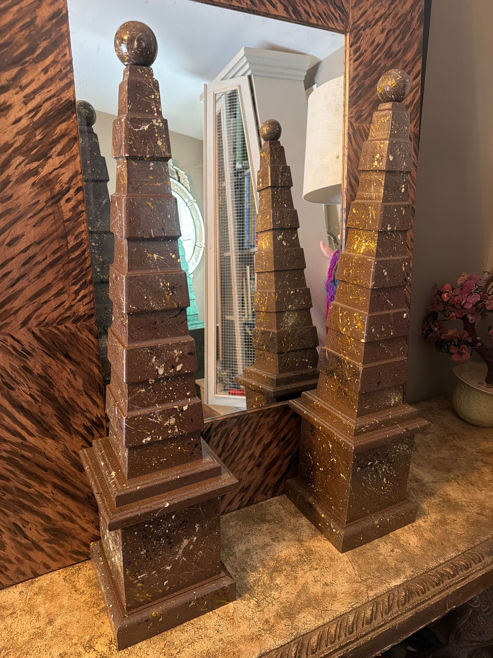 A Pair of Irwin and Lane Faux Porphyr Reticulated Obelisks - 2