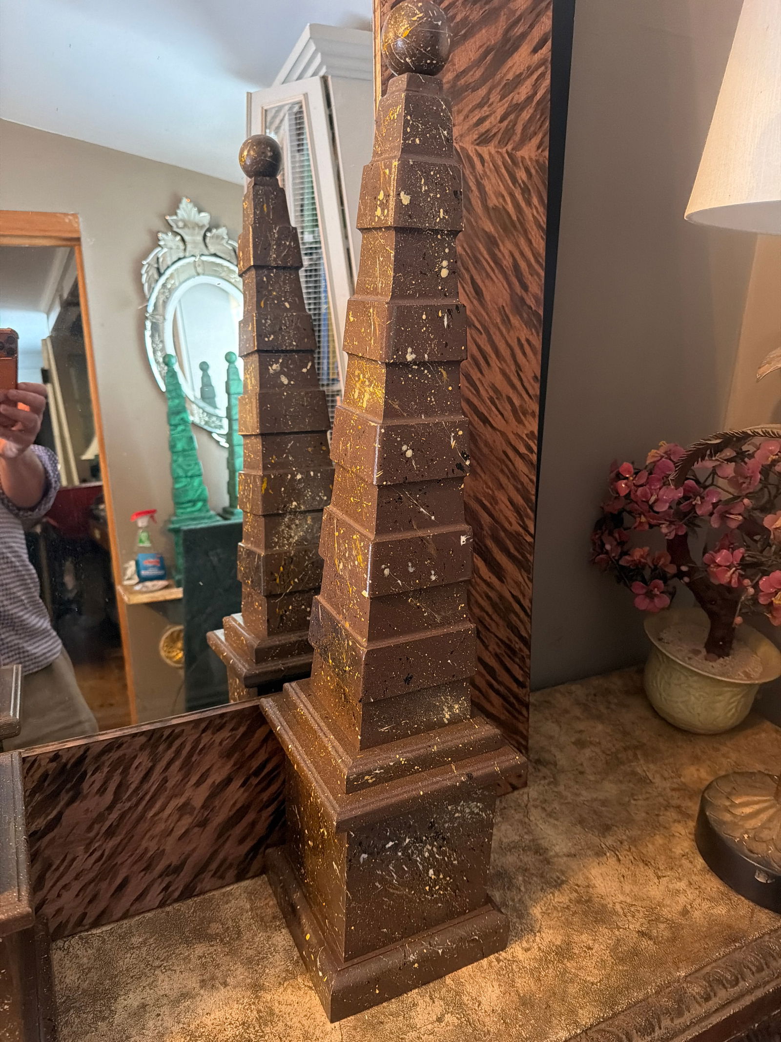 A Pair of Irwin and Lane Faux Porphyr Reticulated Obelisks - 6