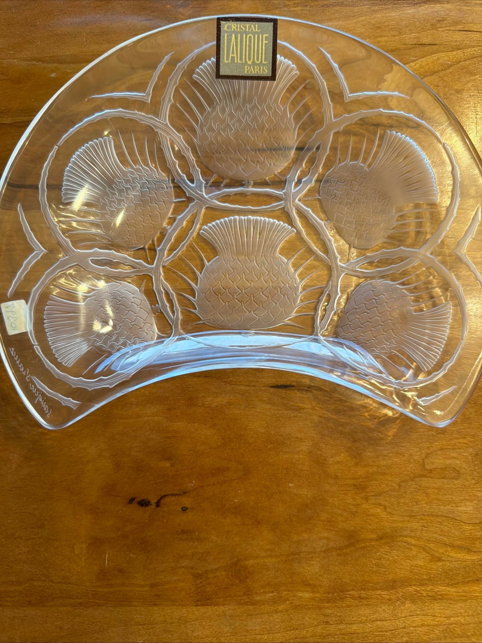 1950s "Lalique France Cristal Chardon Thistle Plates Set of 7 – 6 W/ Original Labels" - 2