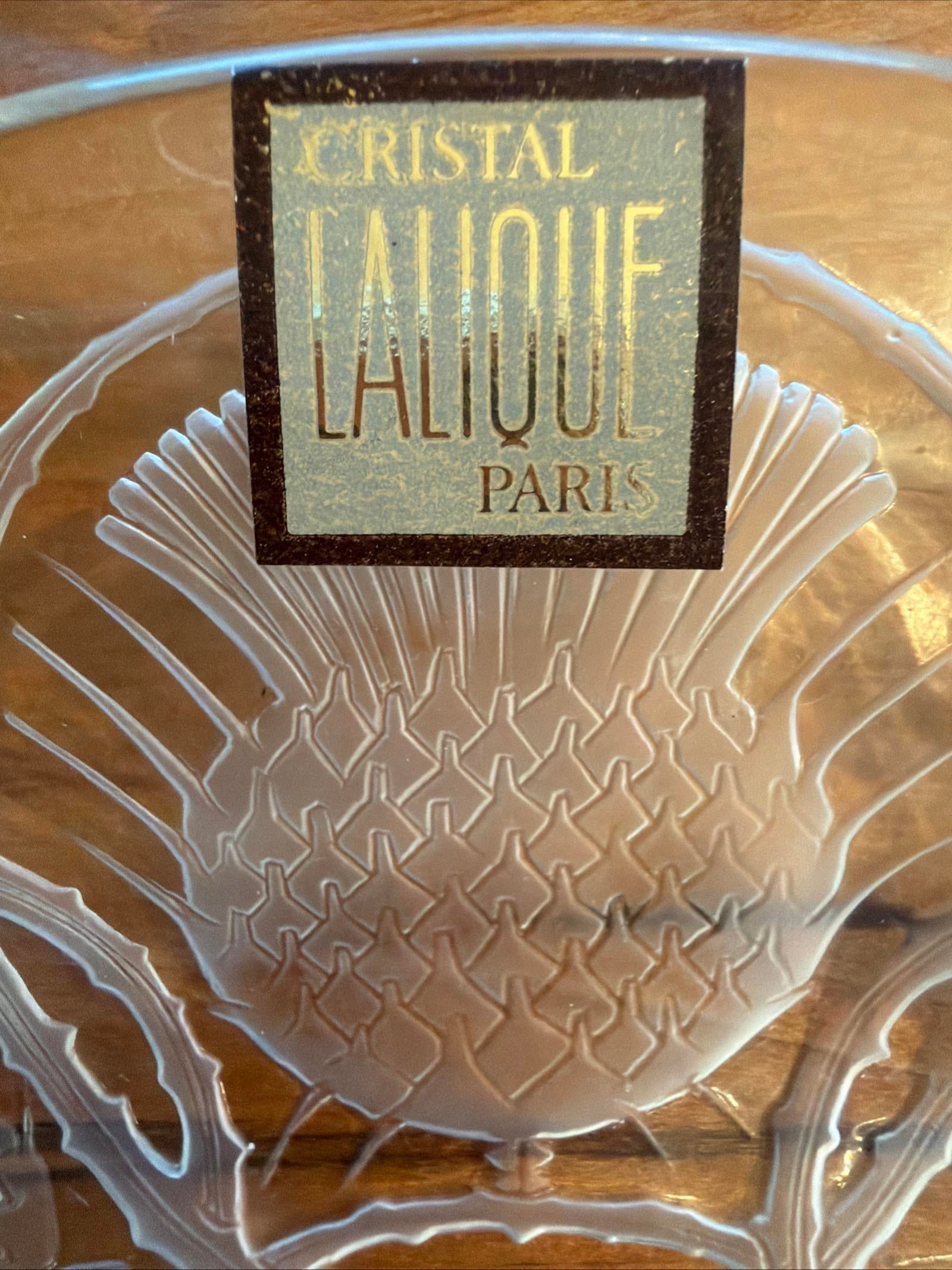 1950s "Lalique France Cristal Chardon Thistle Plates Set of 7 – 6 W/ Original Labels" - 4