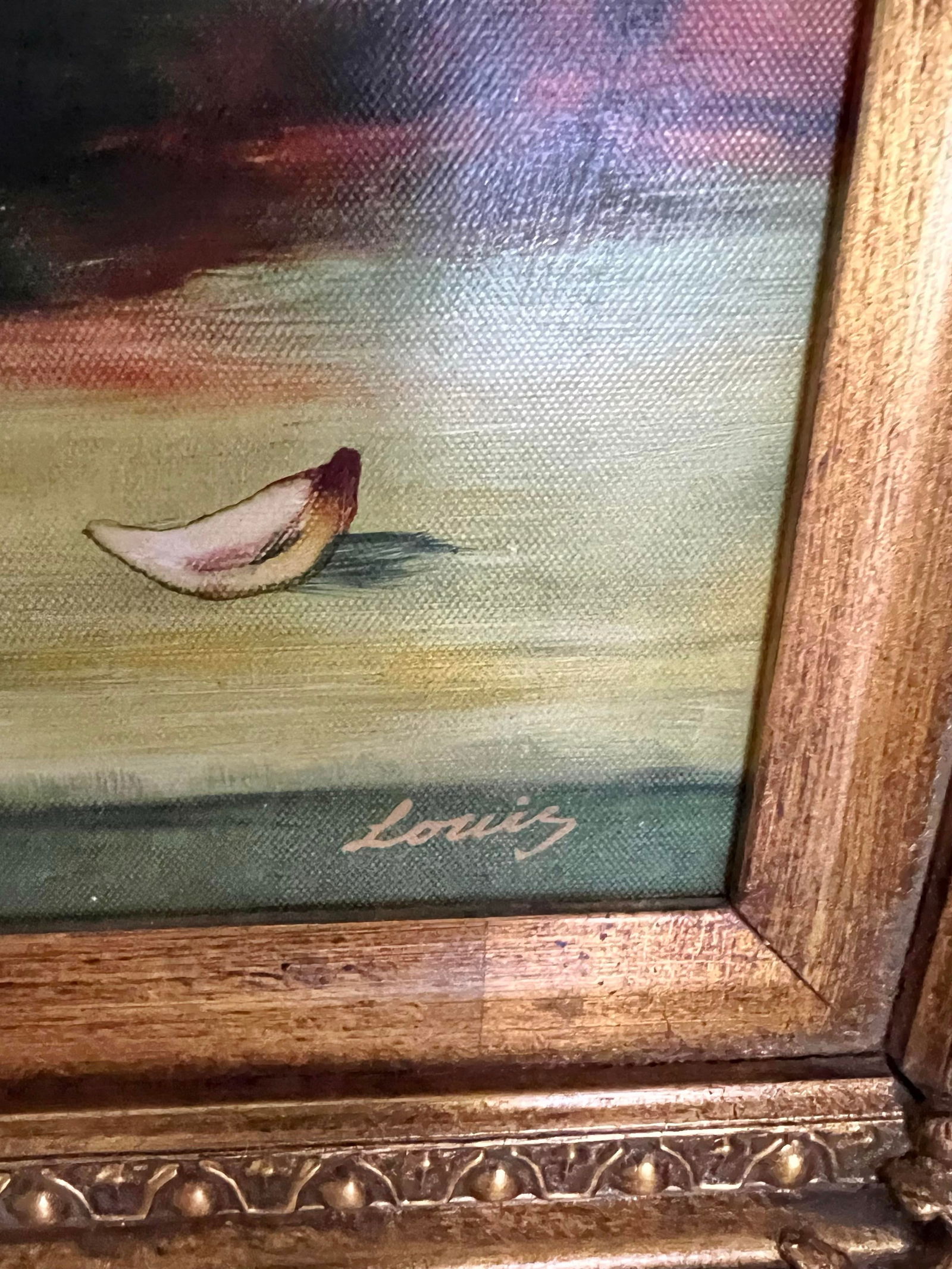 Mid Century Floral Oil Painting in Gold Ornate Frame - 7