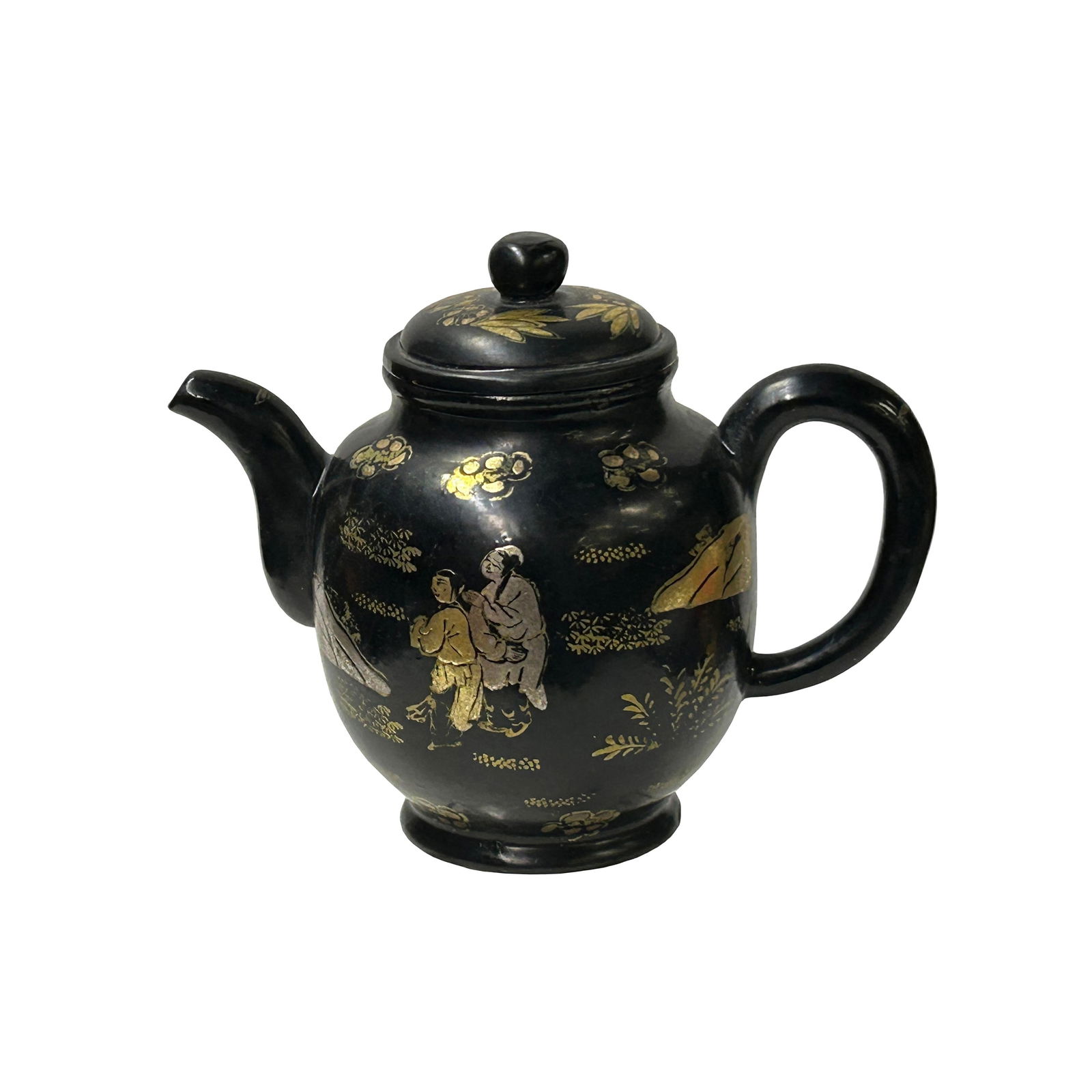 Chinese Black Glaze Golden Graphic Yixing Zisha Clay Teapot Art - 2