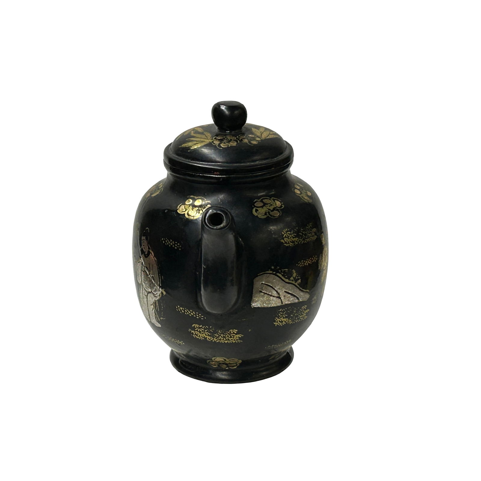 Chinese Black Glaze Golden Graphic Yixing Zisha Clay Teapot Art - 3