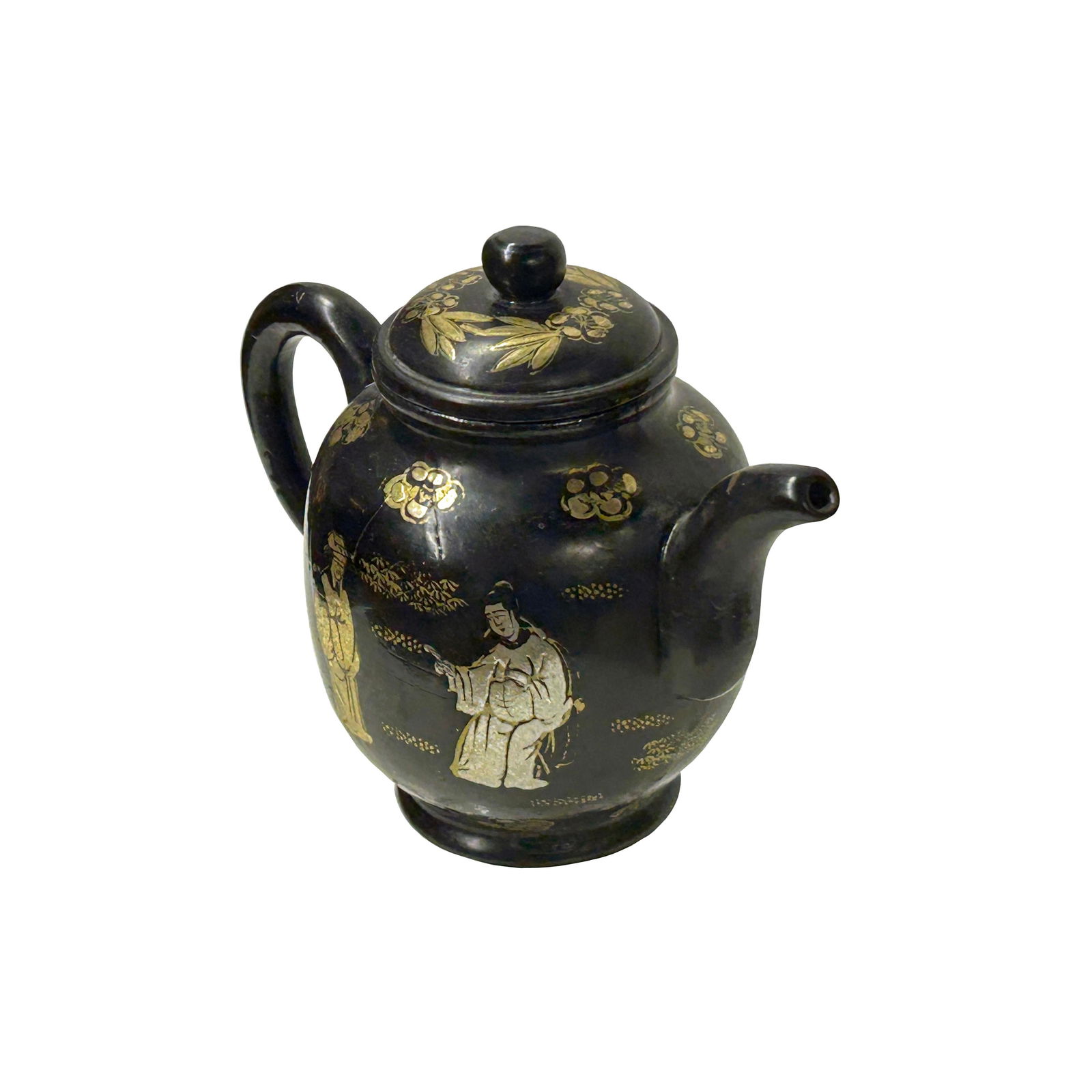 Chinese Black Glaze Golden Graphic Yixing Zisha Clay Teapot Art - 4