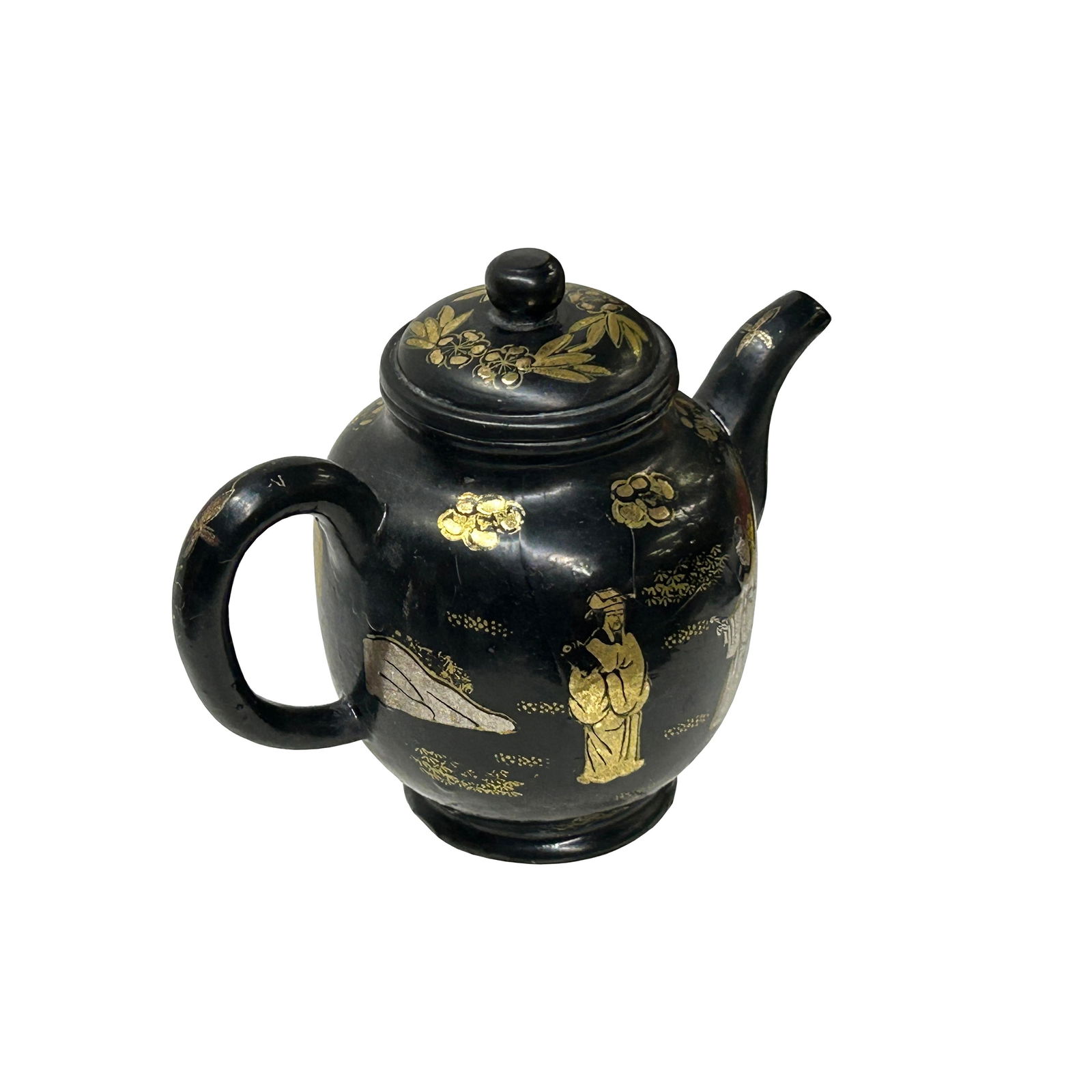Chinese Black Glaze Golden Graphic Yixing Zisha Clay Teapot Art - 5