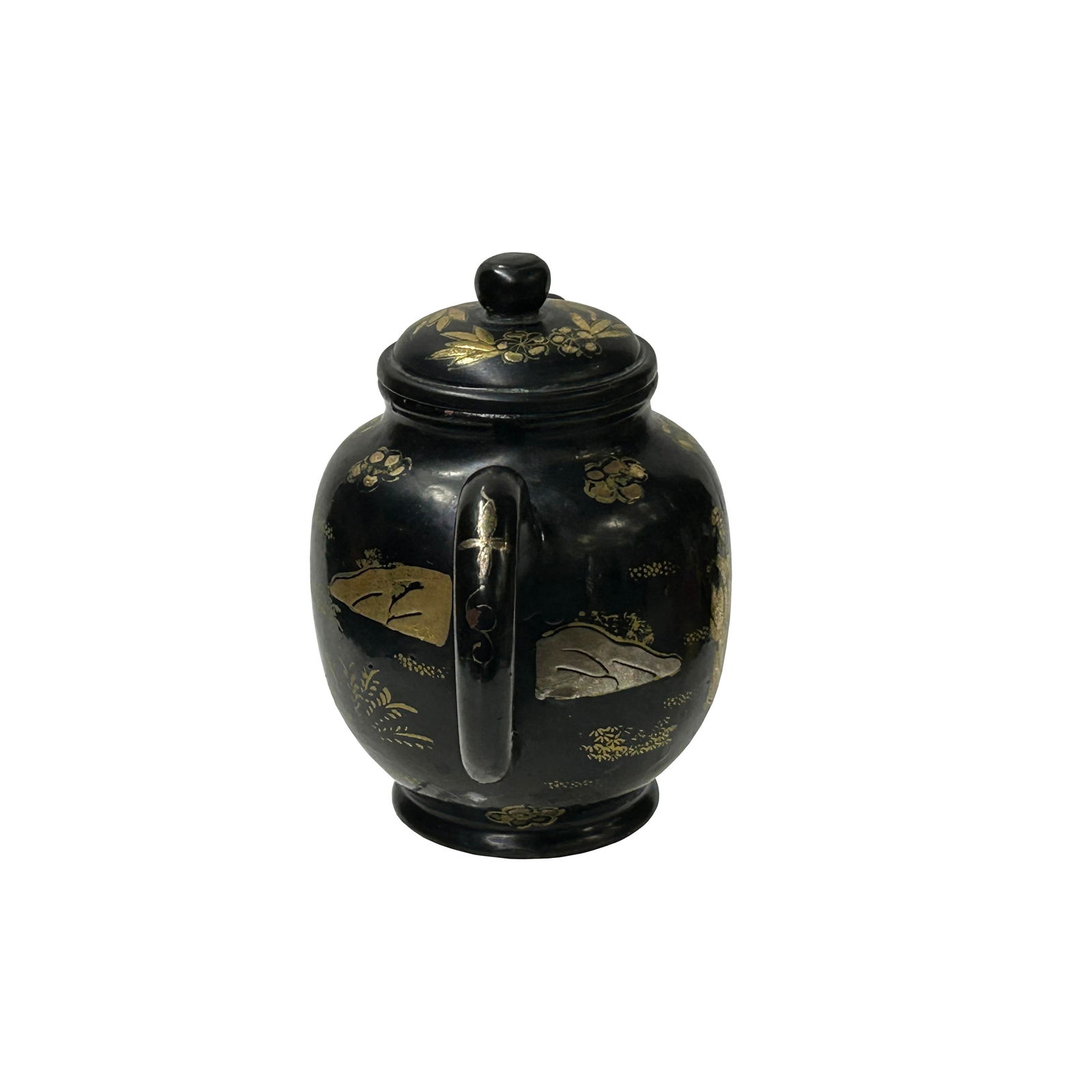 Chinese Black Glaze Golden Graphic Yixing Zisha Clay Teapot Art - 6