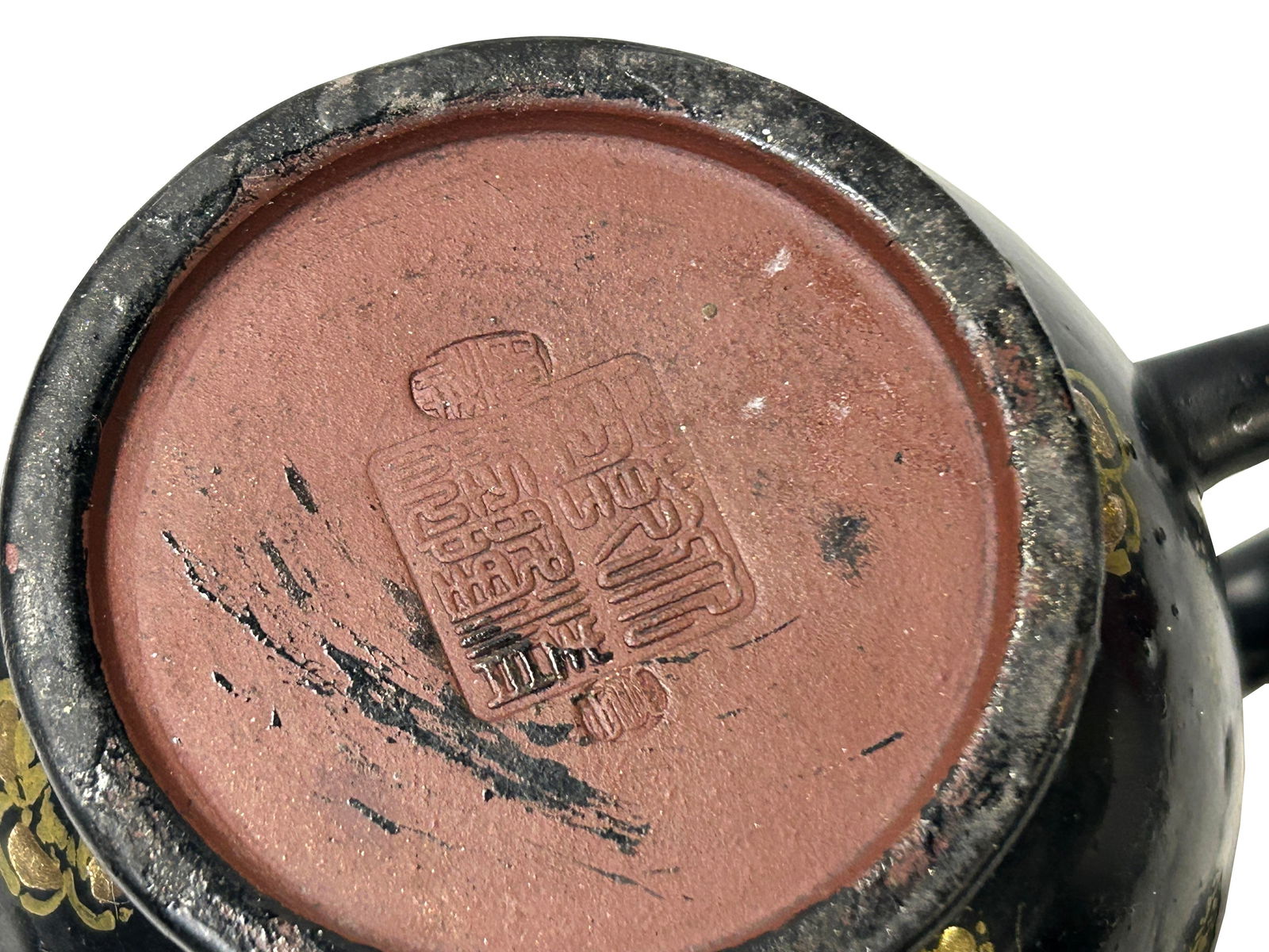Chinese Black Glaze Golden Graphic Yixing Zisha Clay Teapot Art - 7
