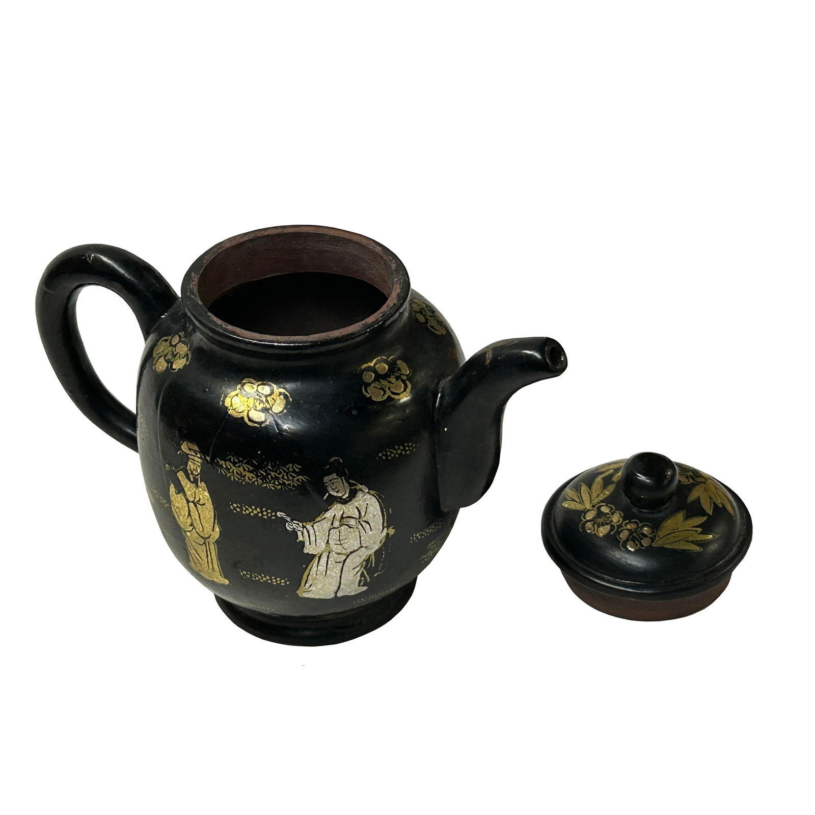 Chinese Black Glaze Golden Graphic Yixing Zisha Clay Teapot Art - 8