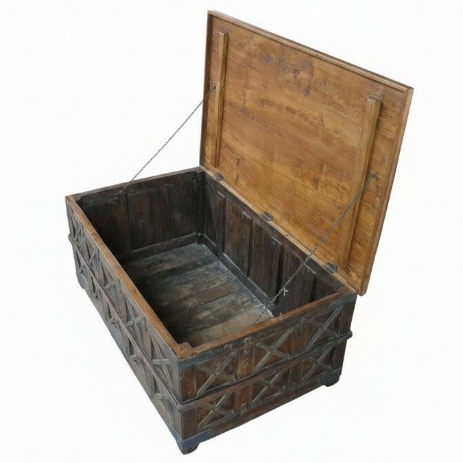 1950s Rustic Ranch Style Antique Teak Wood Chest Extra Large Coffee Table - 4