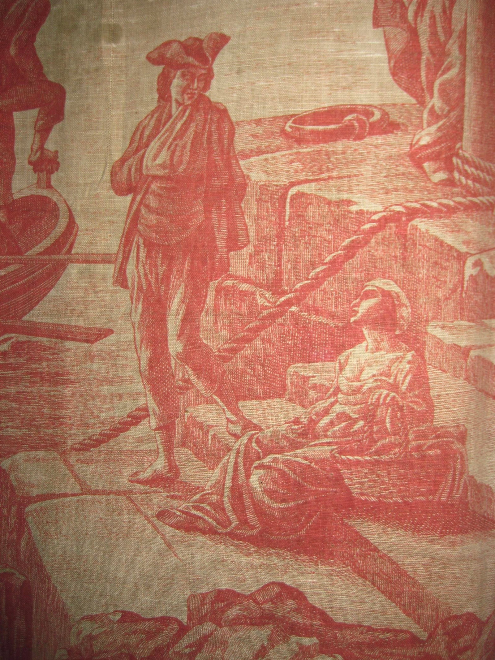 French Toile Wall Hanging Tapestry Harbor Scene 18 Century - 11