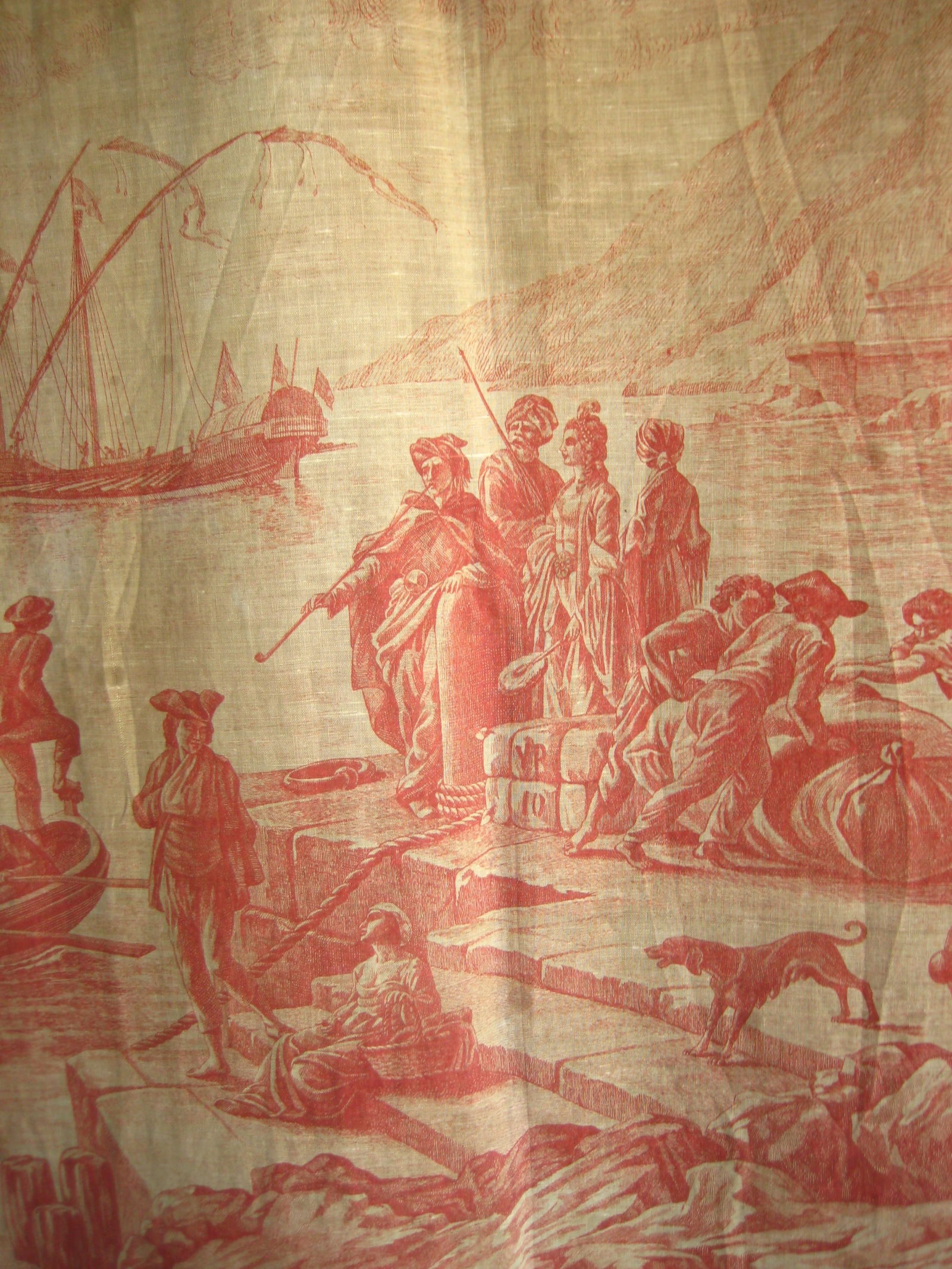 French Toile Wall Hanging Tapestry Harbor Scene 18 Century - 2