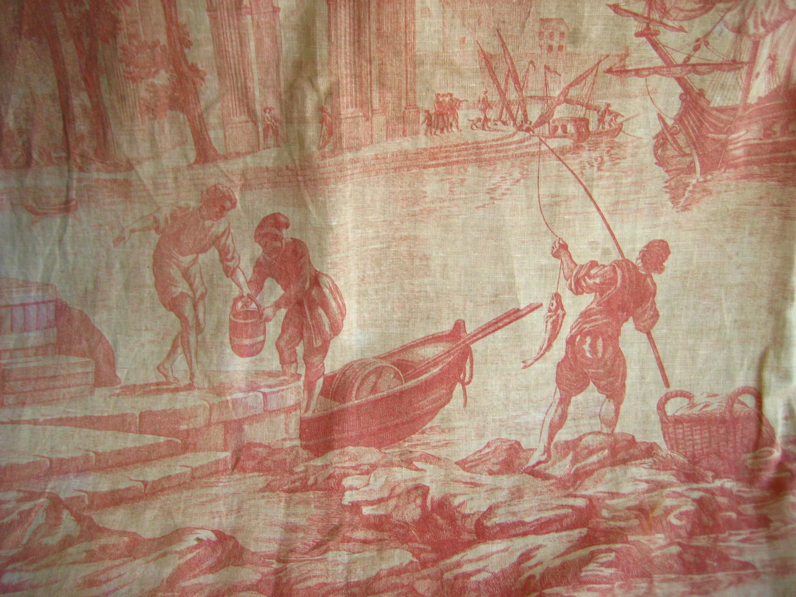 French Toile Wall Hanging Tapestry Harbor Scene 18 Century - 3