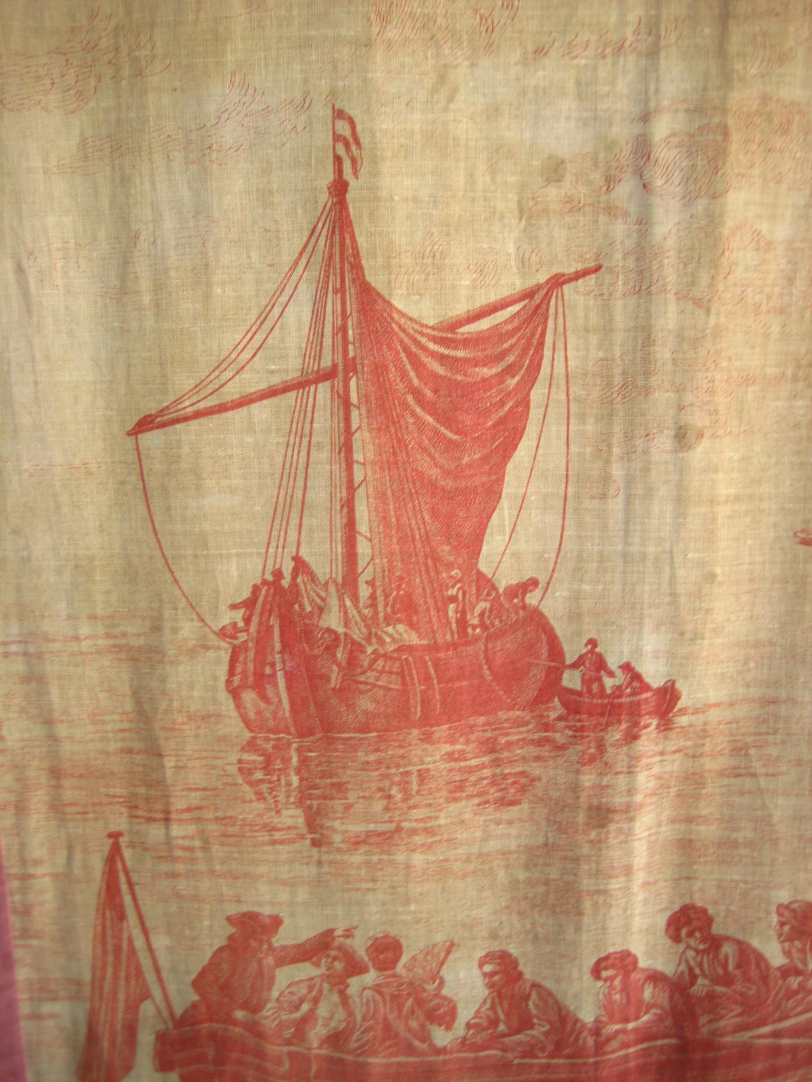 French Toile Wall Hanging Tapestry Harbor Scene 18 Century - 4