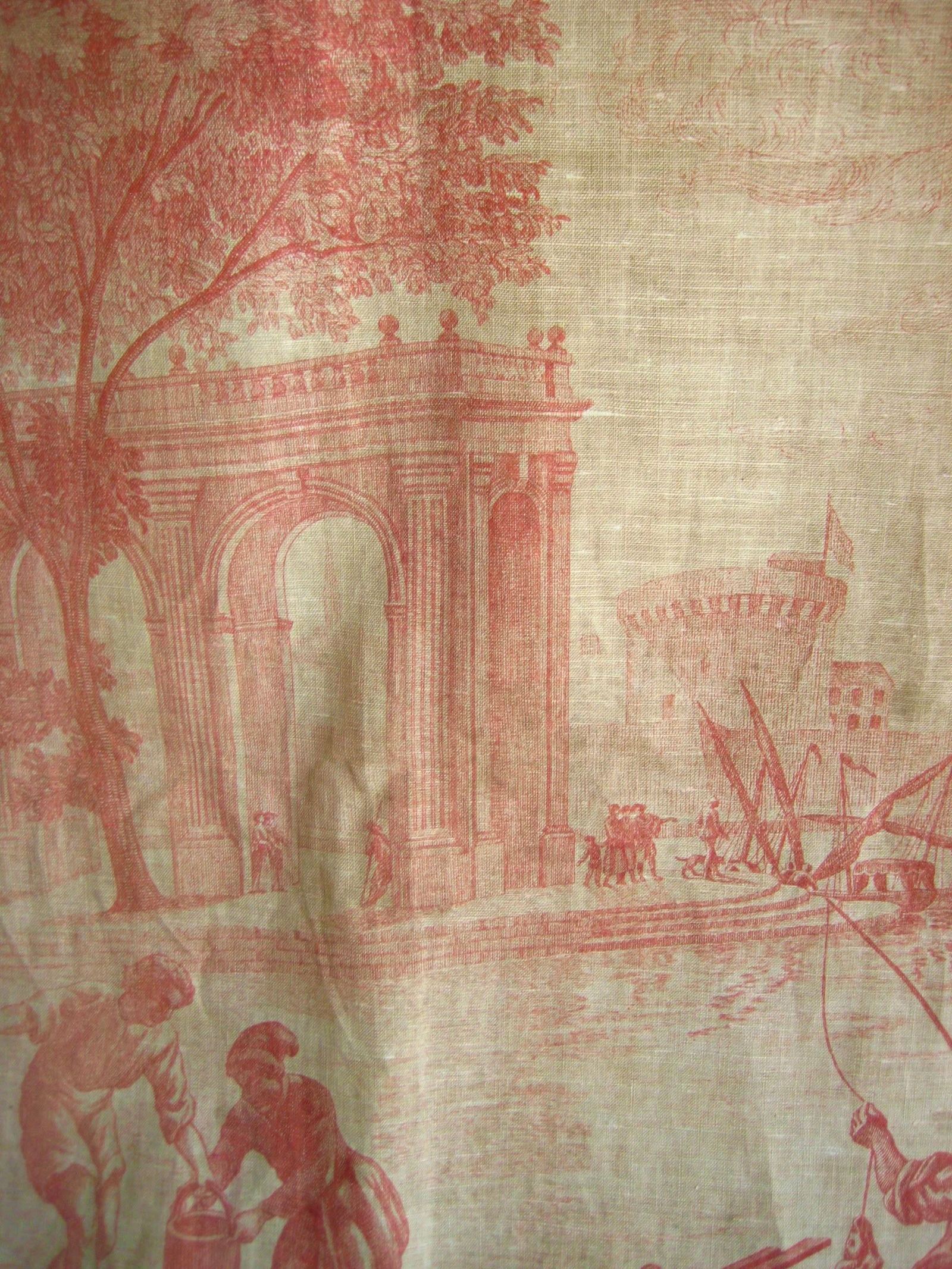 French Toile Wall Hanging Tapestry Harbor Scene 18 Century - 8