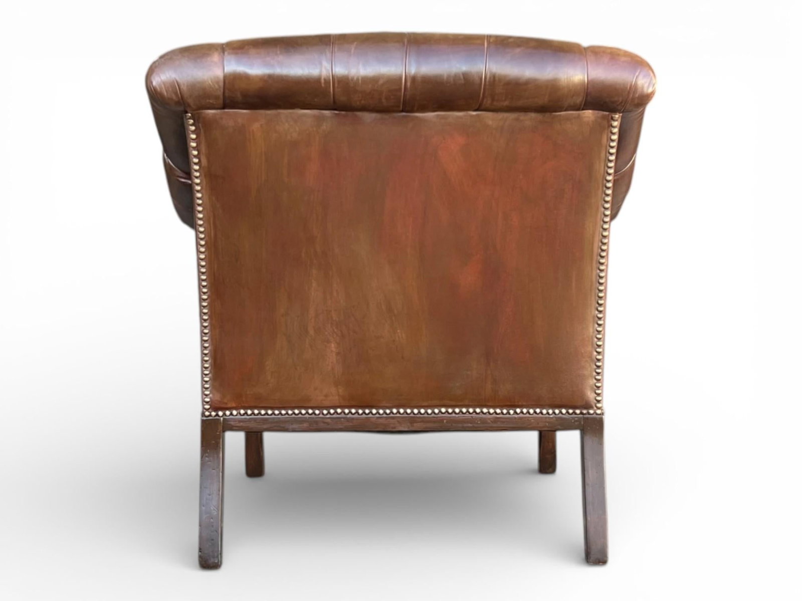 1960s Pair English Traditional Tufted Leather Club Chairs With Nailhead Trim - 11