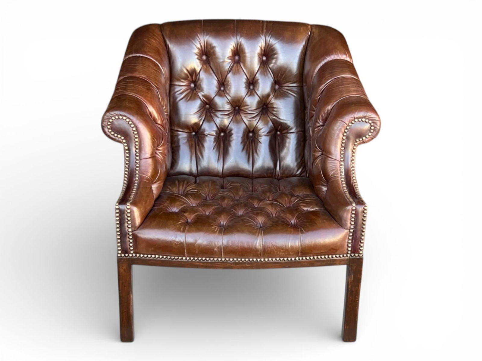 1960s Pair English Traditional Tufted Leather Club Chairs With Nailhead Trim - 12