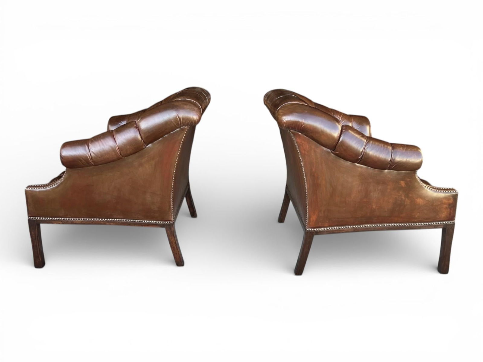 1960s Pair English Traditional Tufted Leather Club Chairs With Nailhead Trim - 5