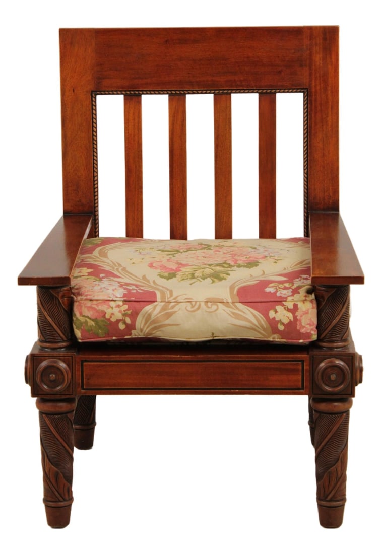 Ralph Lauren Caribbean Style Carved Mahogany Armchair: Age: Approx: 25 Years Old Details: Ralph Lauren By Frederick Edward Fine Carved Details Quality Construction Caribbean Style Thick Down Seat Cushion Condition: Excellent Condition - Minor Signs Of