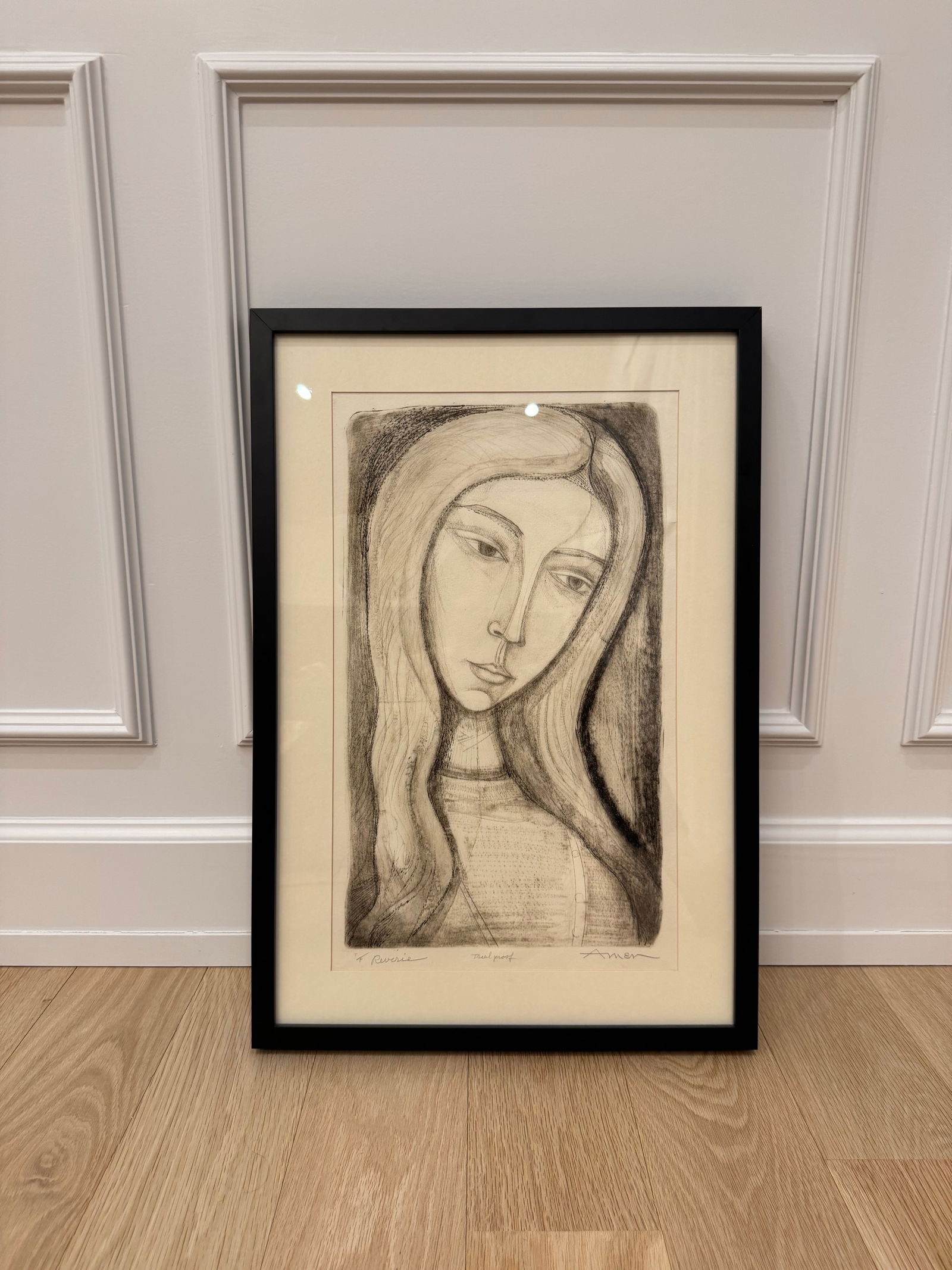 1960s Irving Amen "Reverie" Original Signed Etching - Rare Trial Proof - 2