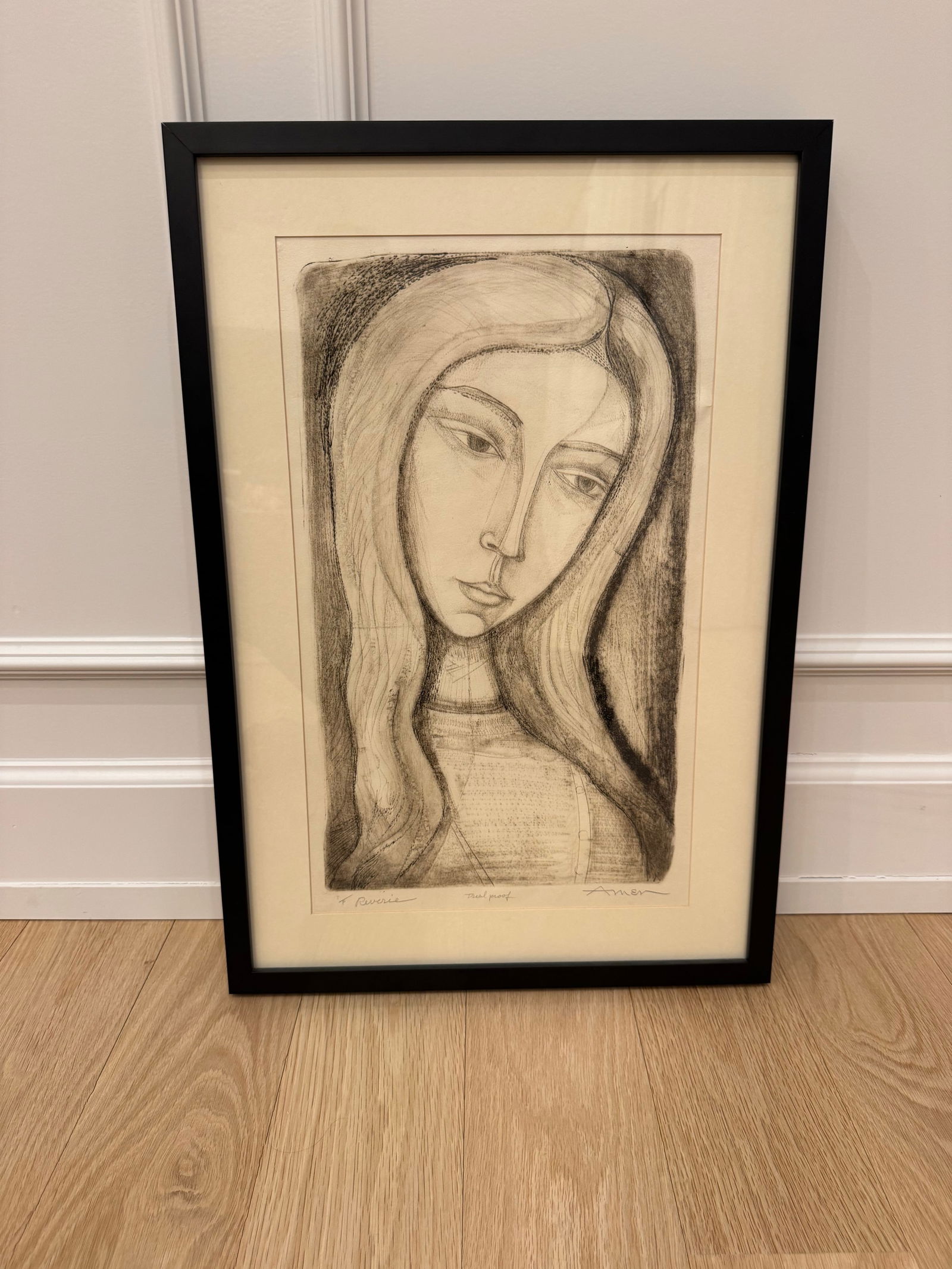 1960s Irving Amen "Reverie" Original Signed Etching - Rare Trial Proof - 6