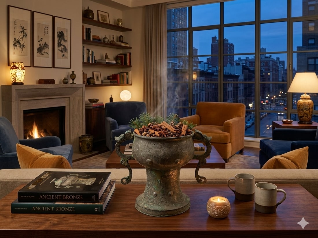 Vintage Look Gray Green Ancient Ding Shape Vessel Holder Display Art - 12