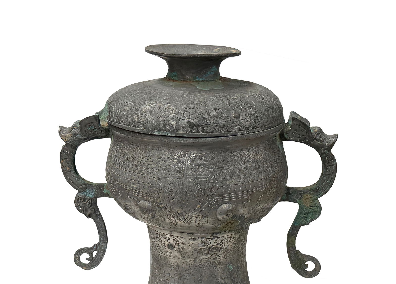 Vintage Look Gray Green Ancient Ding Shape Vessel Holder Display Art - 17