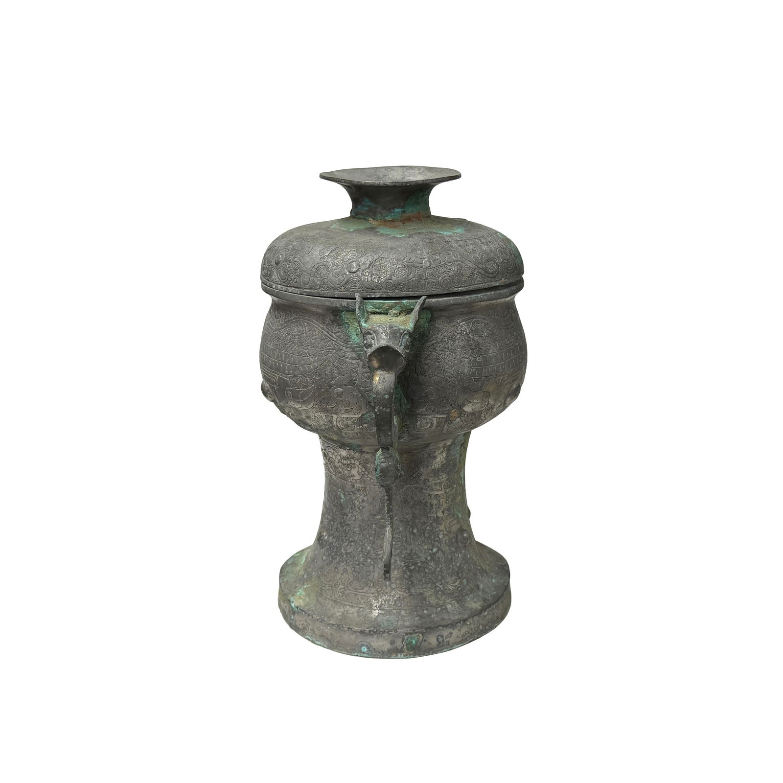 Vintage Look Gray Green Ancient Ding Shape Vessel Holder Display Art - 2